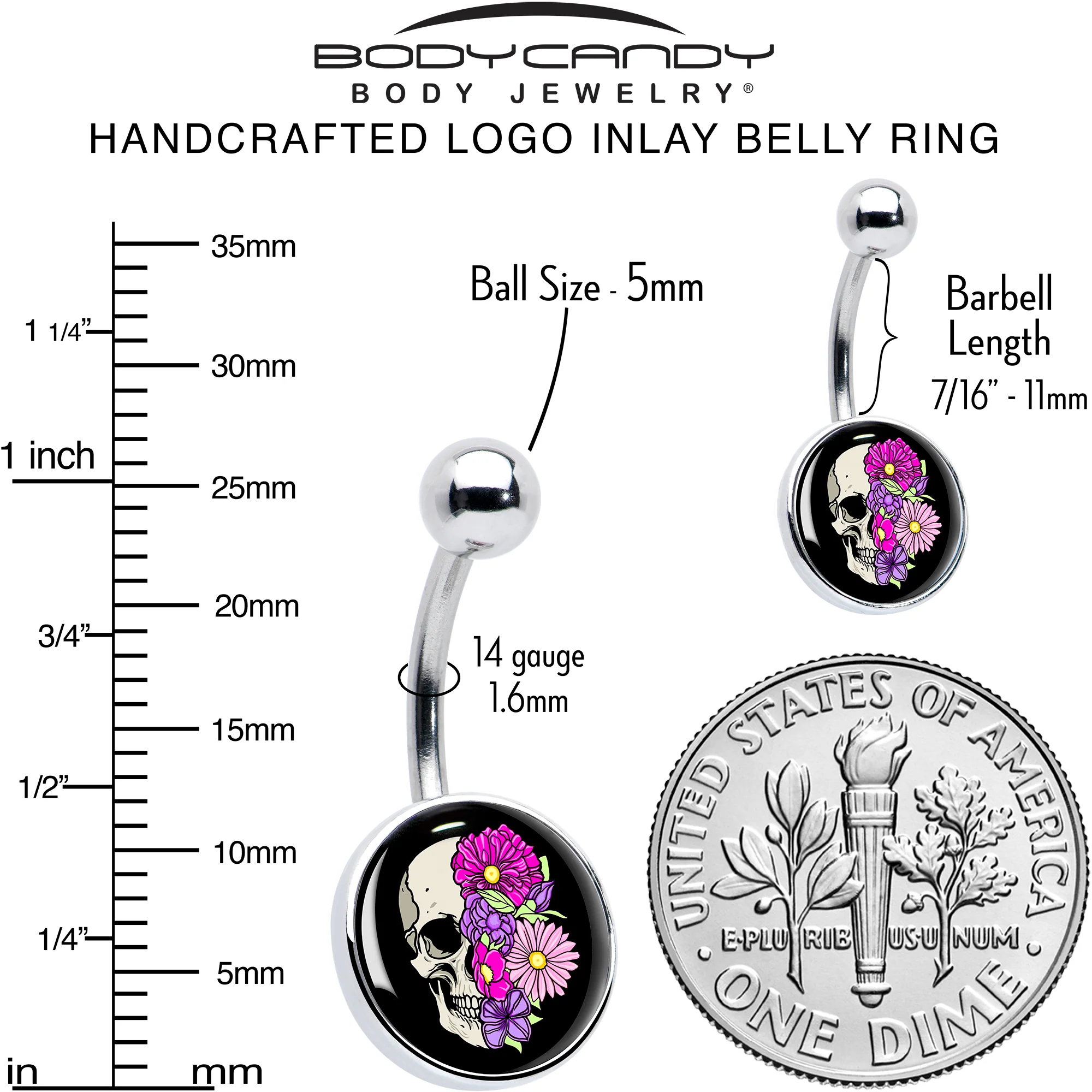 Floral Flowers Skull Belly Ring by Onyx O - Image 6