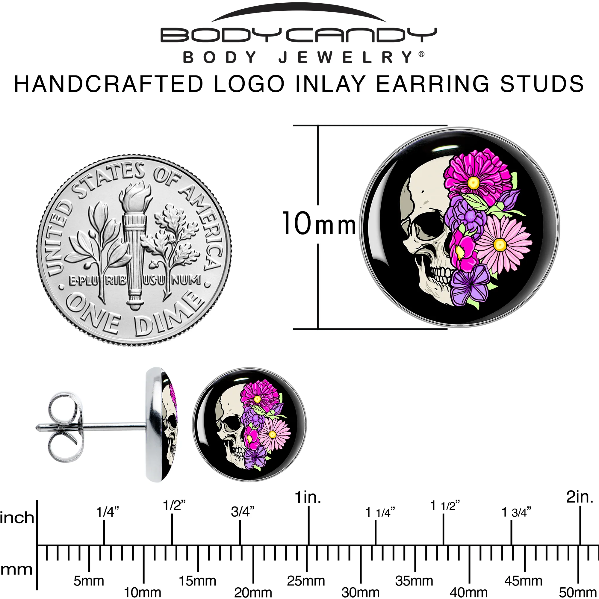 Floral Flowers Skull Stud Earrings by Onyx O - Image 6