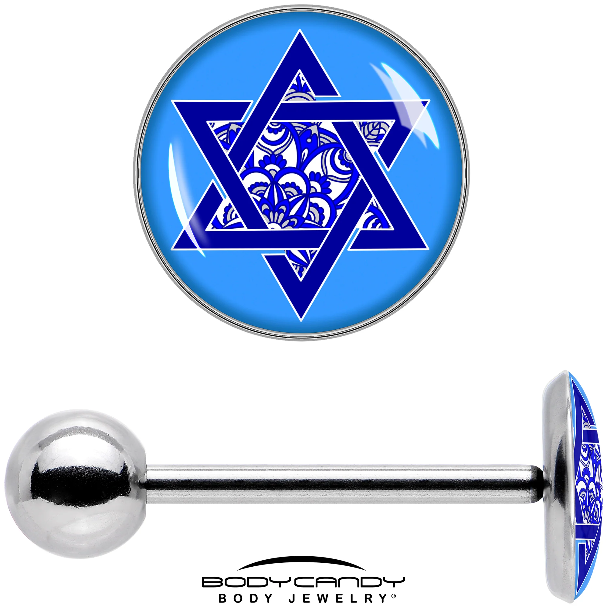 Floral Star of David Barbell Tongue Ring by Onyx O - Image 6