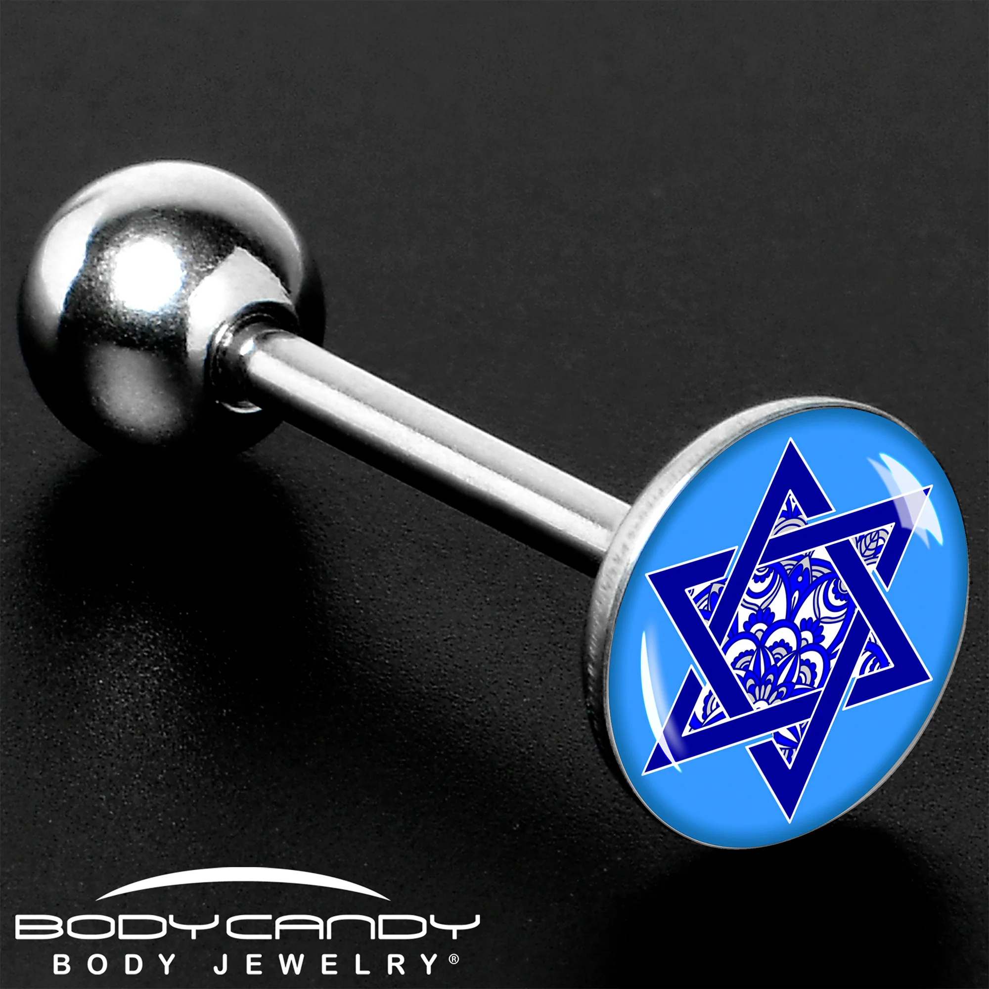 Floral Star of David Barbell Tongue Ring by Onyx O - Image 7