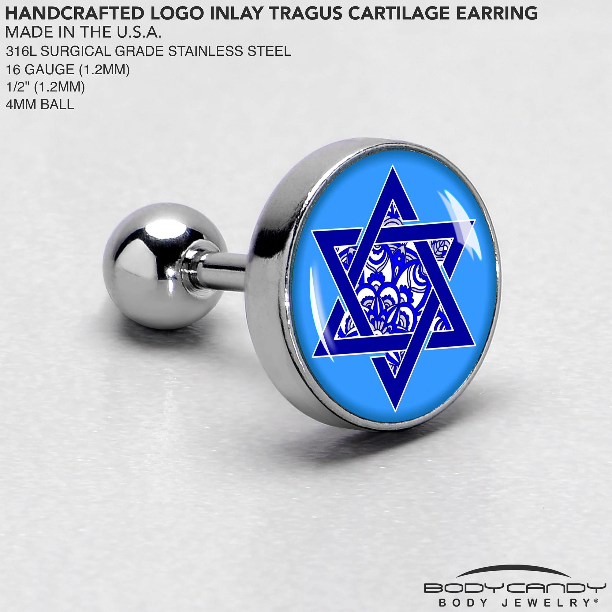16G 1/4 Floral Star of David Tragus Cartilage Earring by Onyx O - Image 4