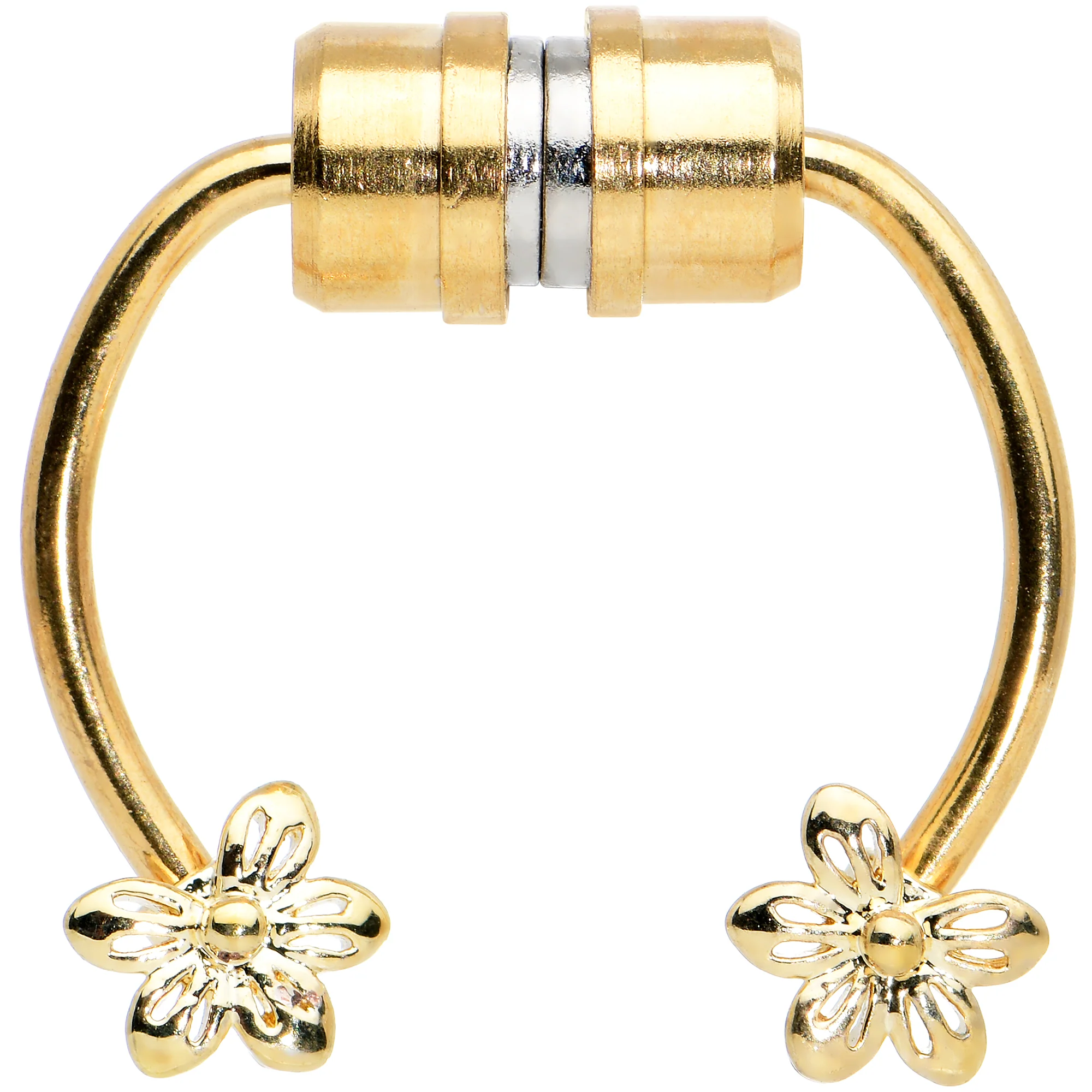 Flower Ends Gold Tone Non Pierced Magnetic Clip On Fake Septum Ring - Image 2
