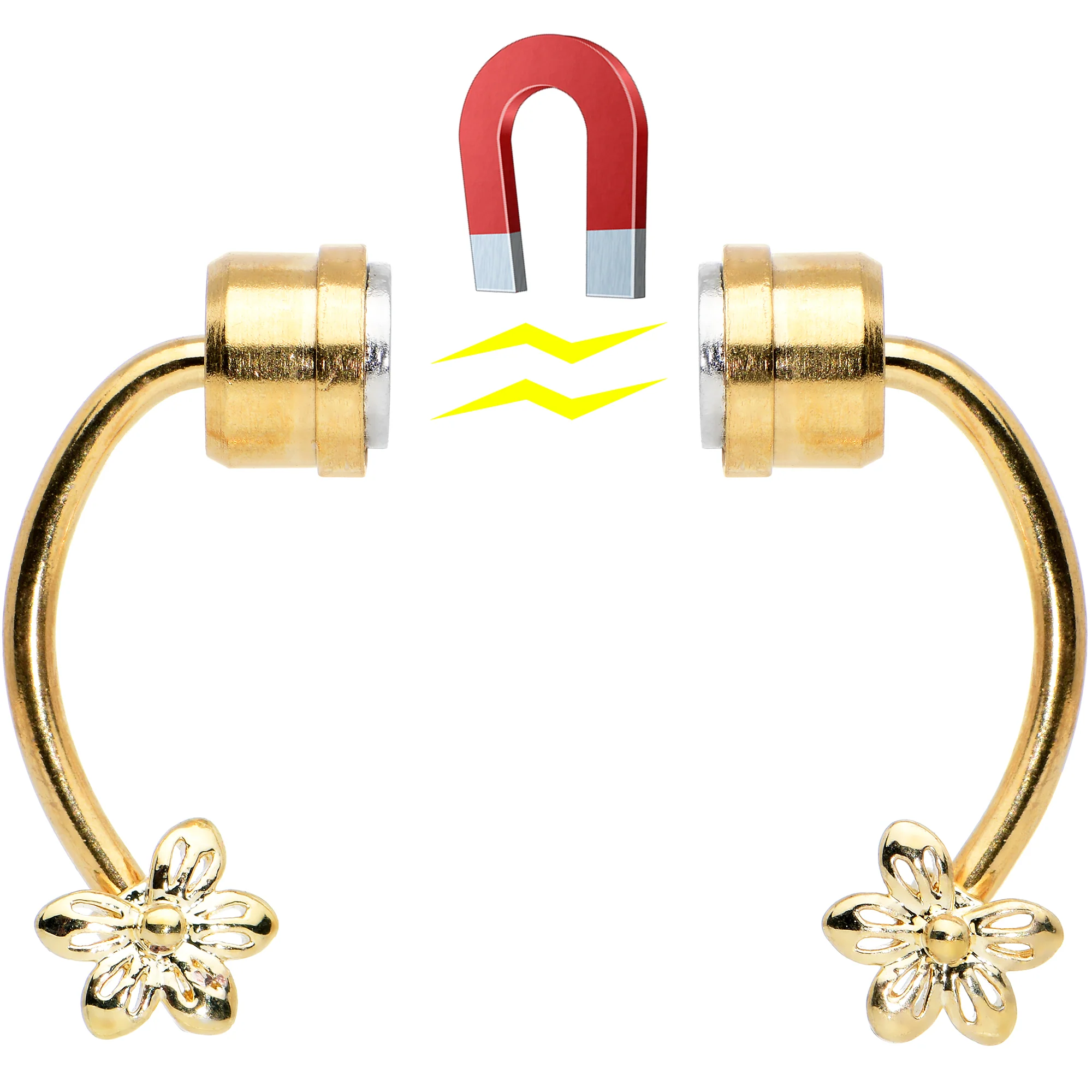 Flower Ends Gold Tone Non Pierced Magnetic Clip On Fake Septum Ring - Image 4