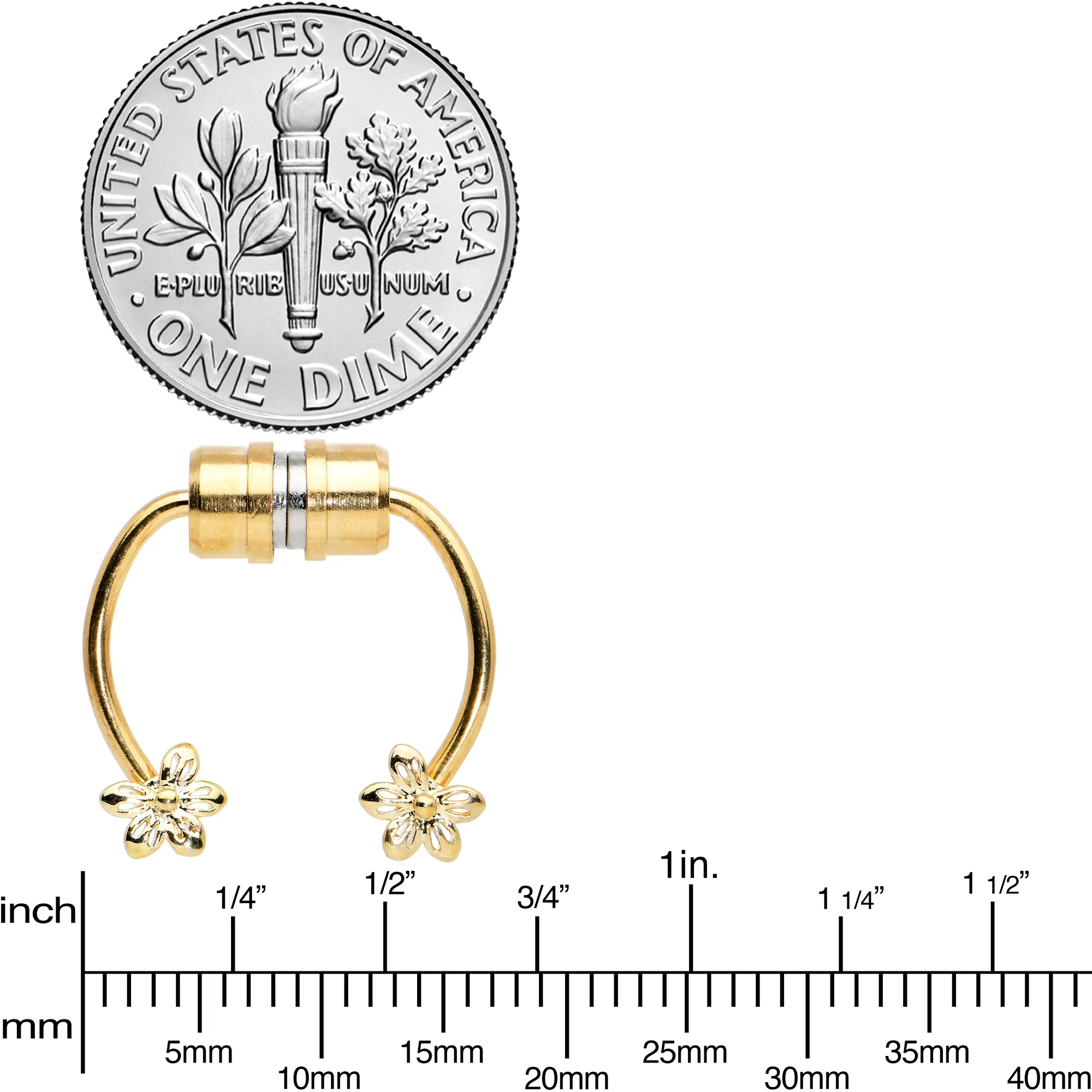 Flower Ends Gold Tone Non Pierced Magnetic Clip On Fake Septum Ring - Image 5
