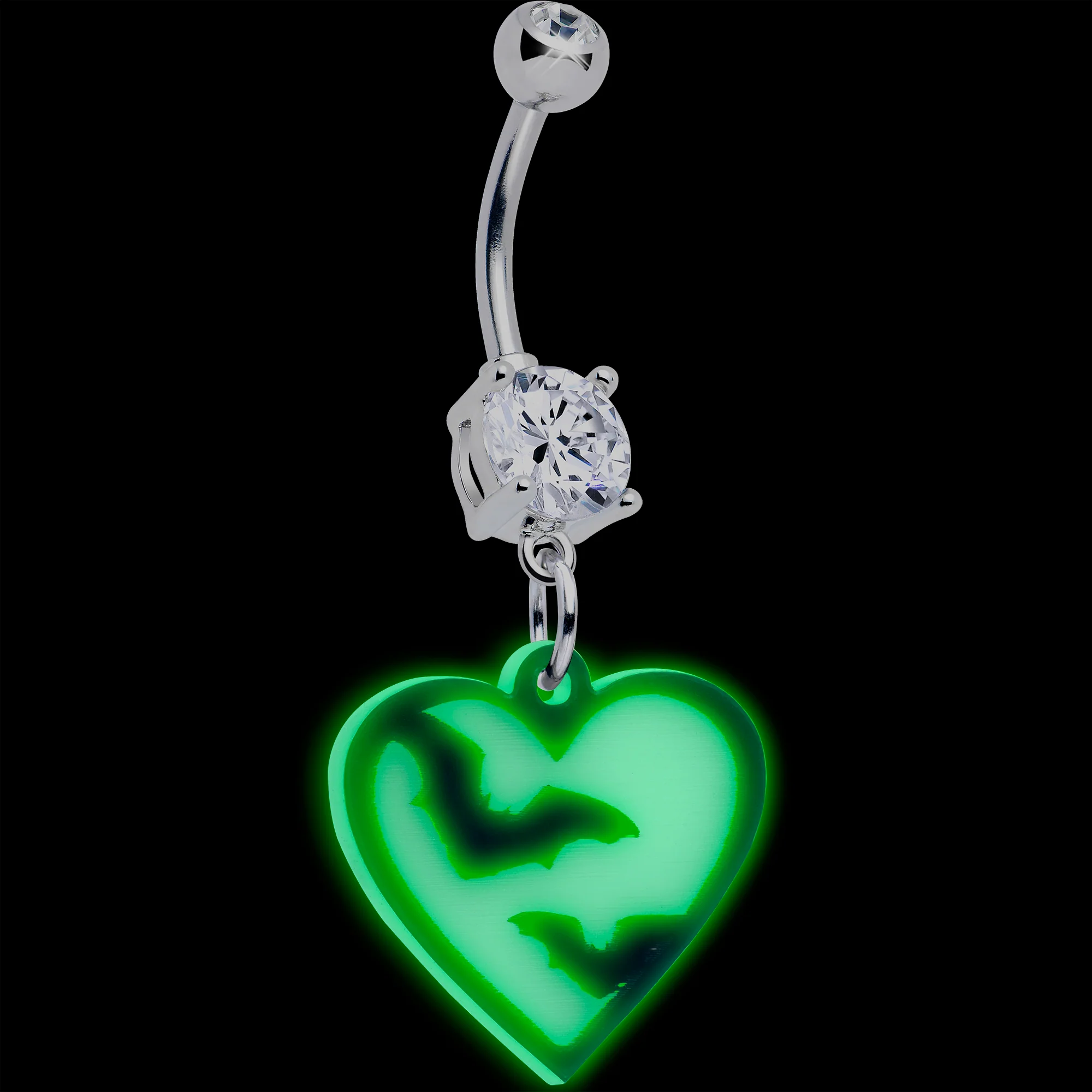 Flying Bat Heart Glow in the Dark Dangle Belly Ring by Onyx O - Image 2
