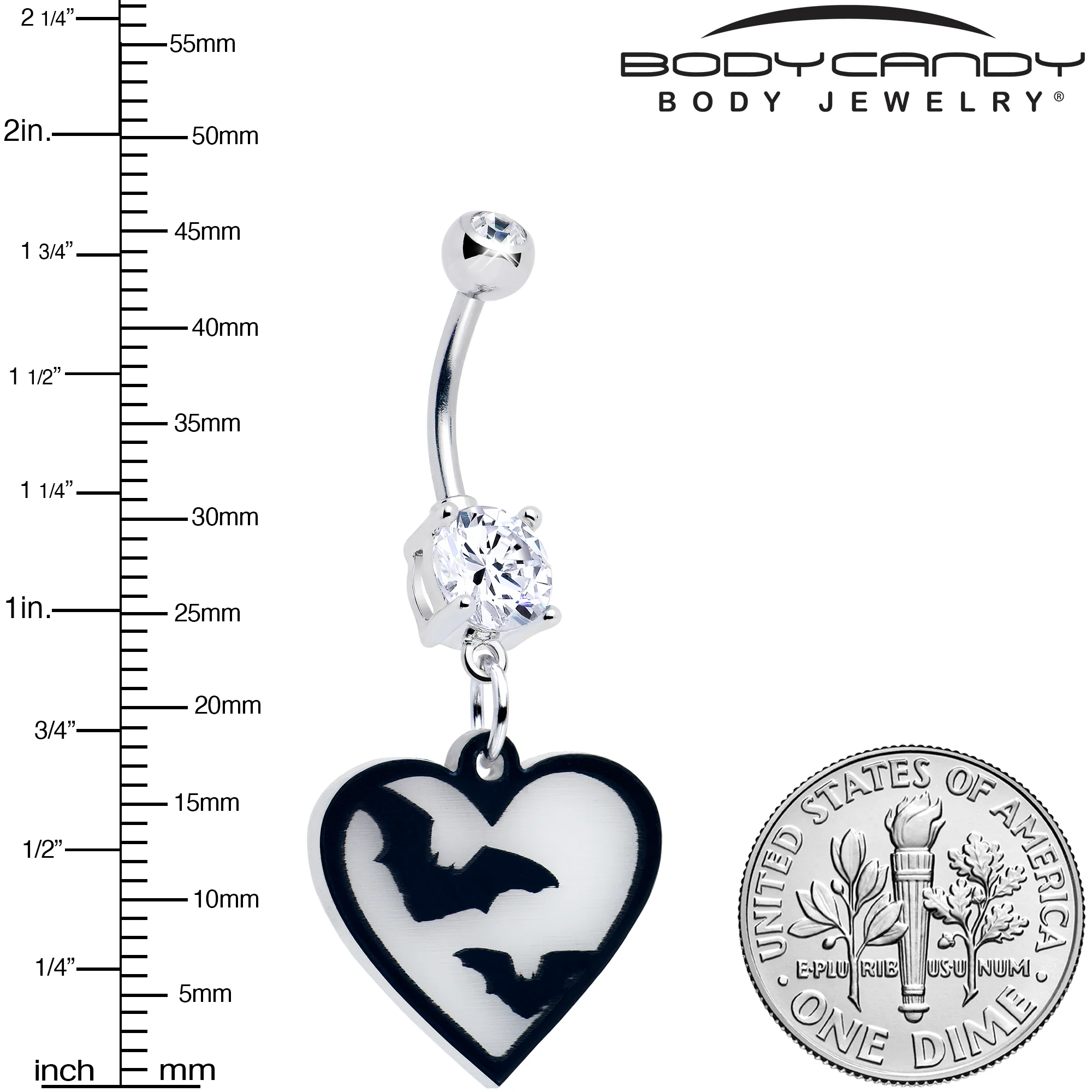 Flying Bat Heart Glow in the Dark Dangle Belly Ring by Onyx O - Image 3
