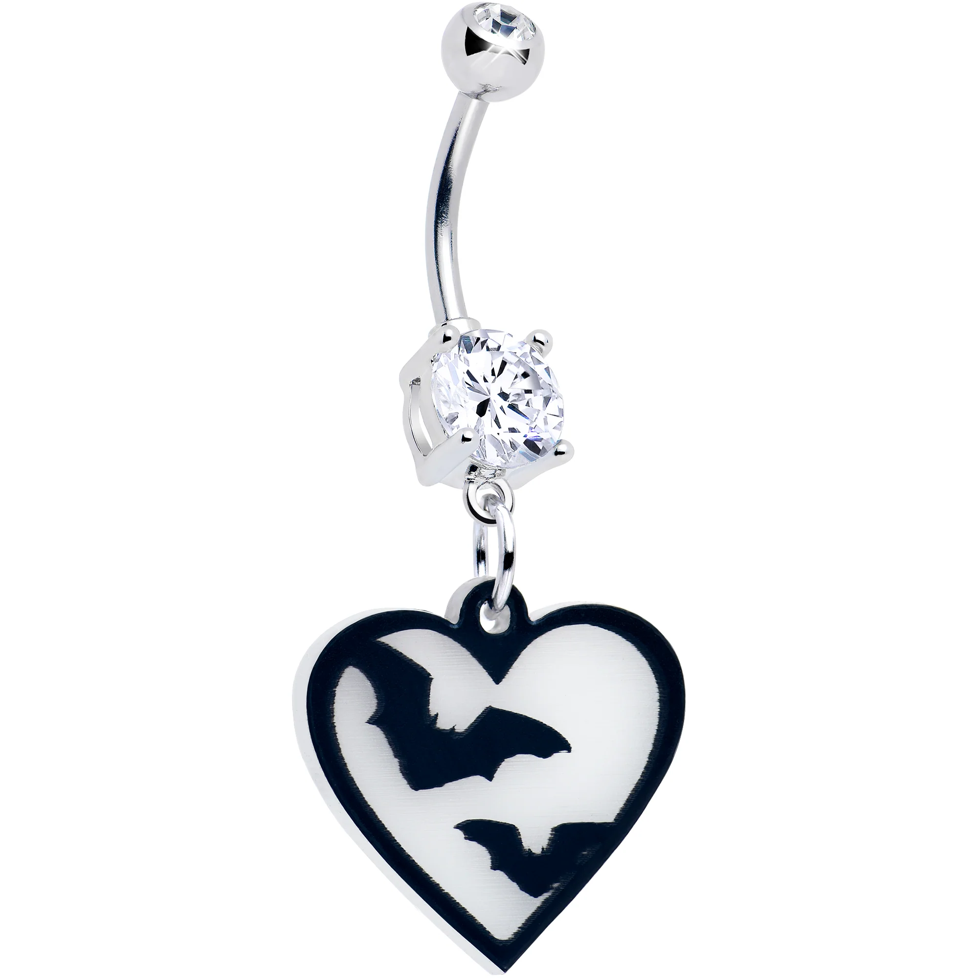 Flying Bat Heart Glow in the Dark Dangle Belly Ring by Onyx O - Image 4