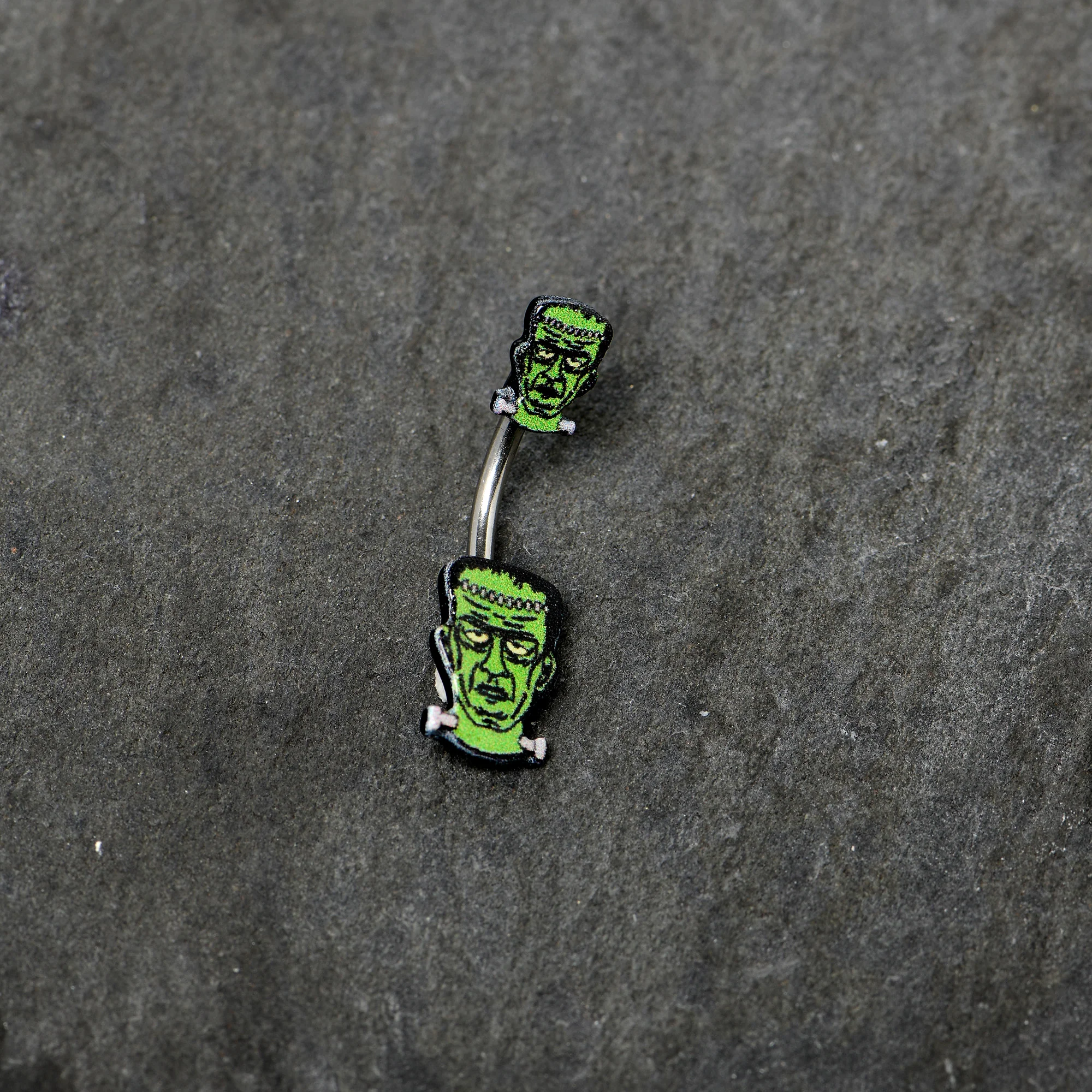 Frankenstein Head Green Glow in the Dark Double Mount Belly Ring - Image 5