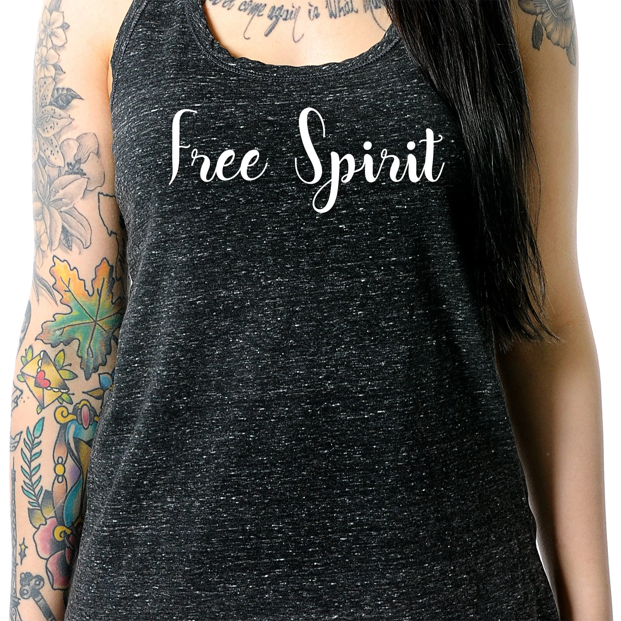 Free Spirit Black Gray Cosmic Twist Back Tank Top - Image 3