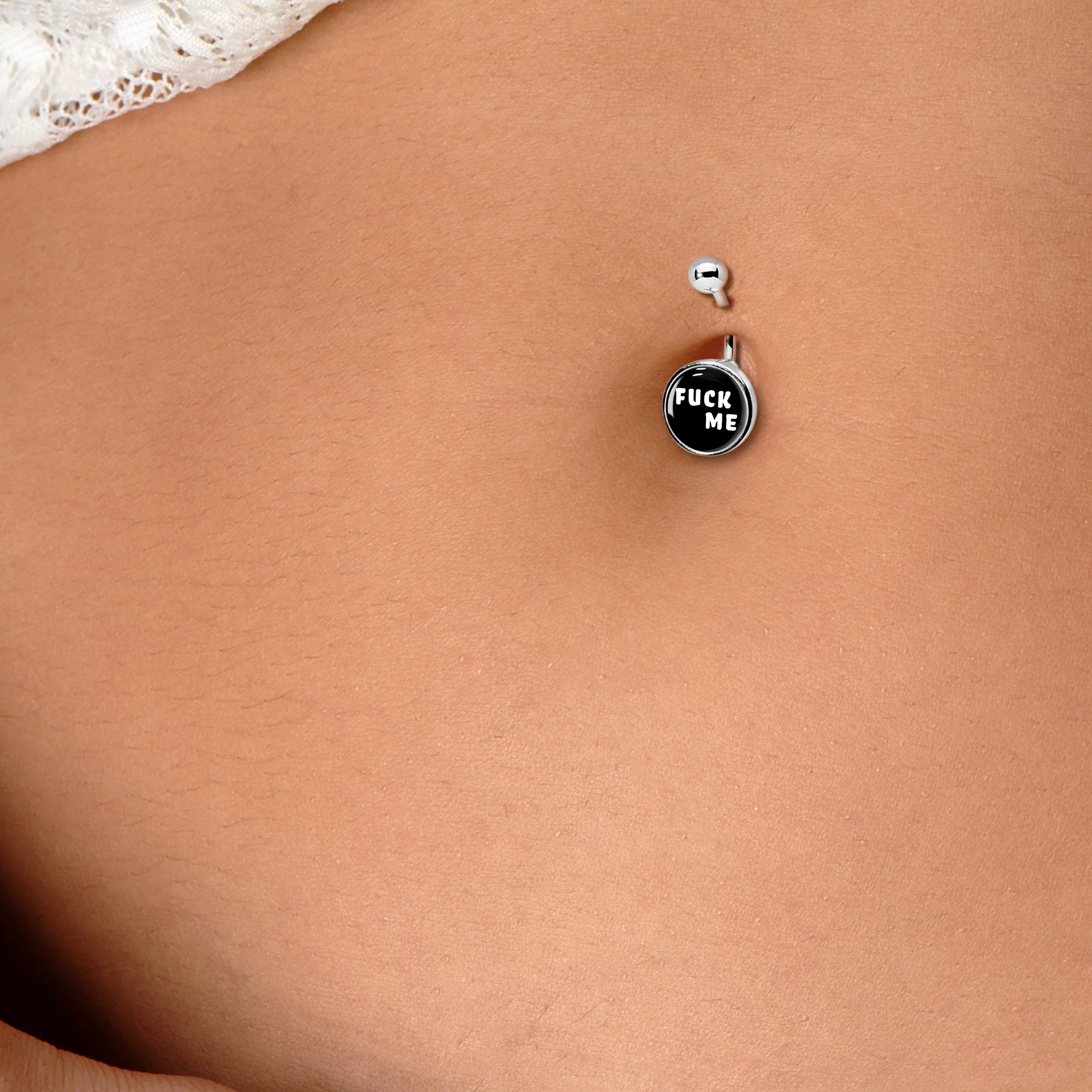 F*ck Me Black White Belly Ring - Image 3