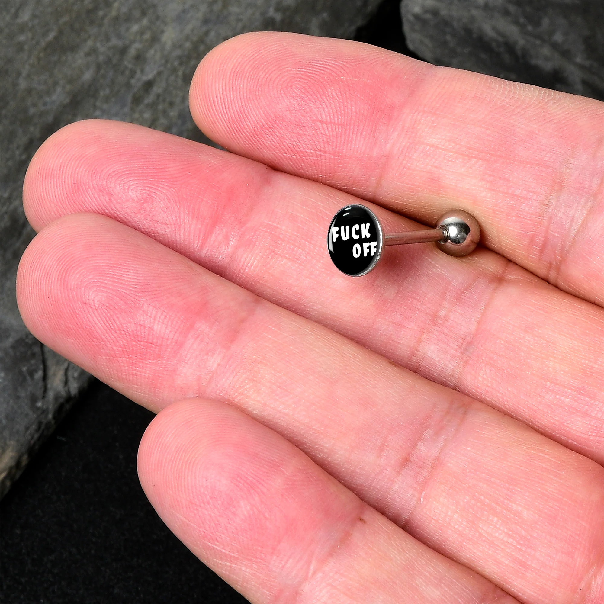 F*ck Off White Letters Barbell Tongue Ring - Image 2