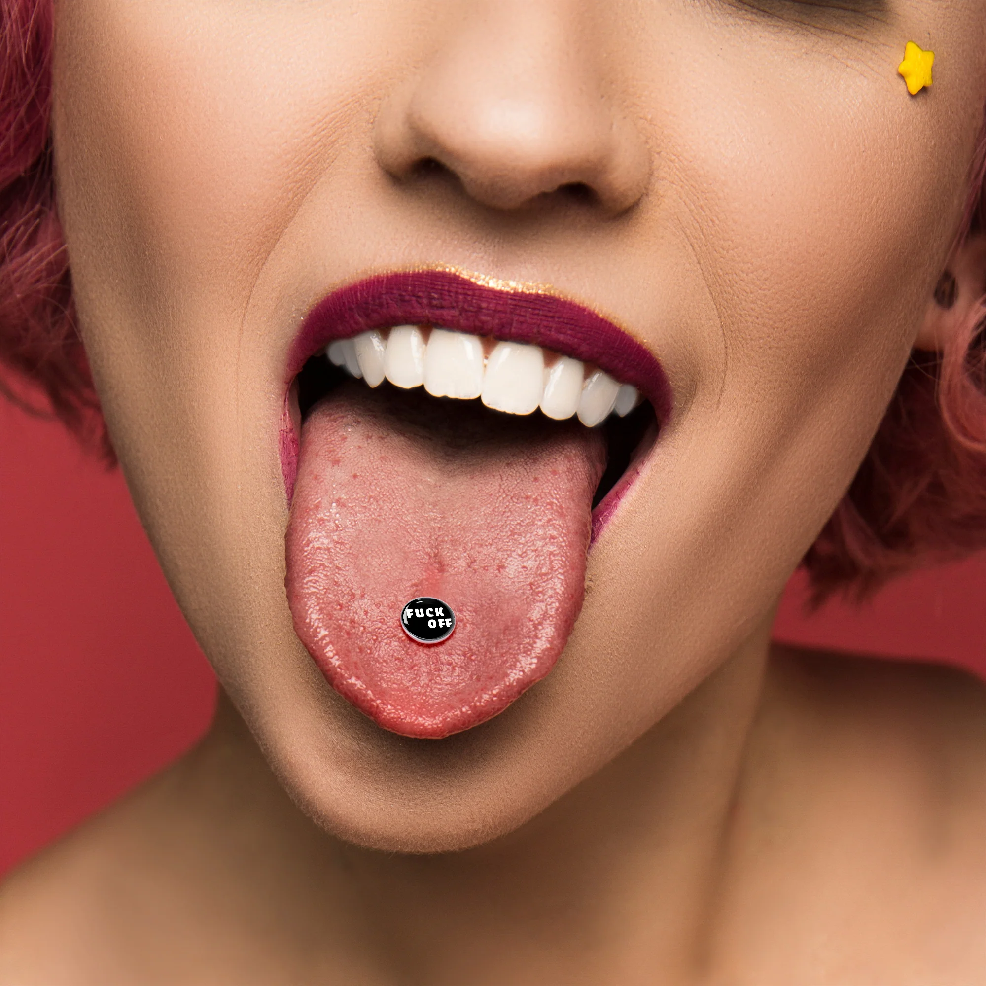 F*ck Off White Letters Barbell Tongue Ring - Image 6