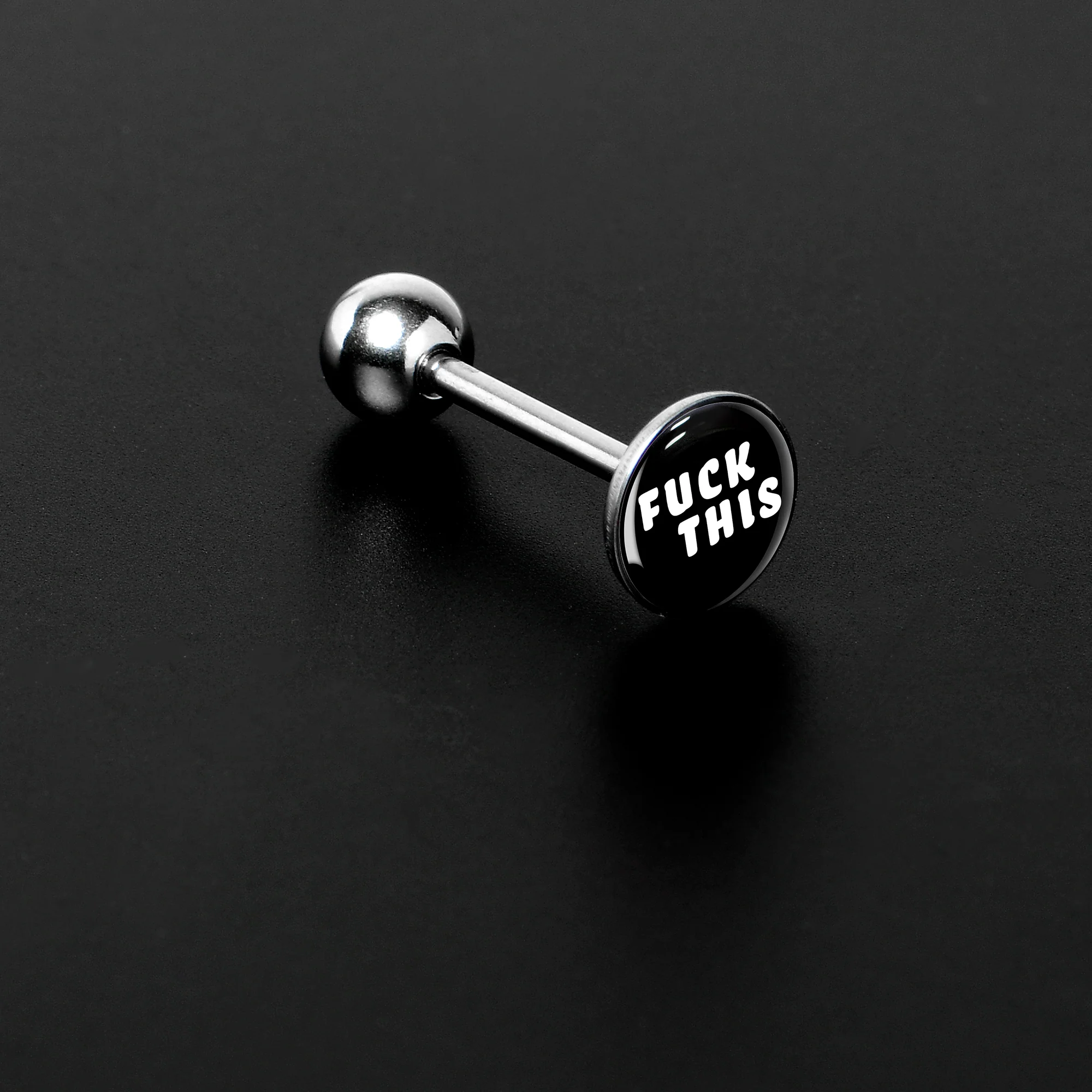 F*ck This Black White Barbell Tongue Ring - Image 4