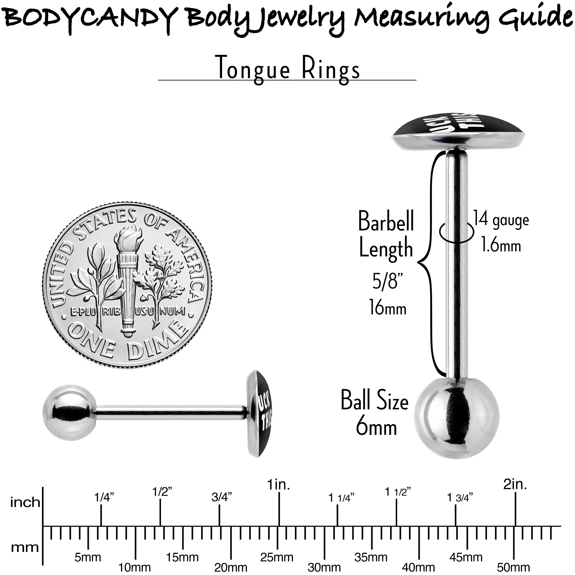 F*ck This Black White Barbell Tongue Ring - Image 5