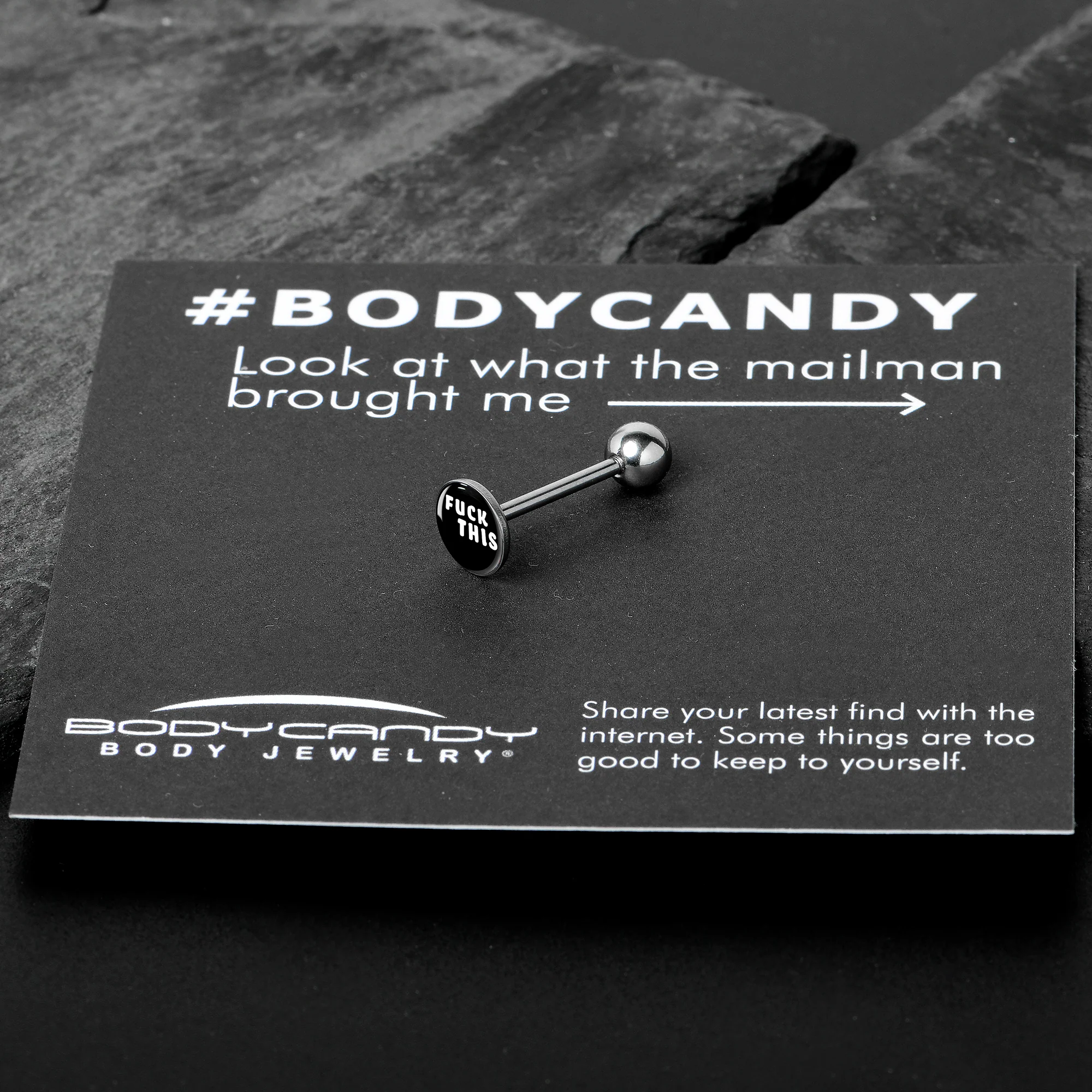 F*ck This Black White Barbell Tongue Ring - Image 7