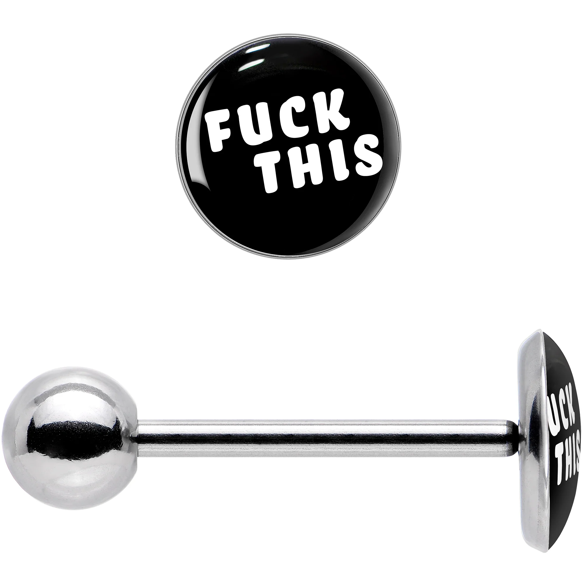 F*ck This Black White Barbell Tongue Ring - Image 8