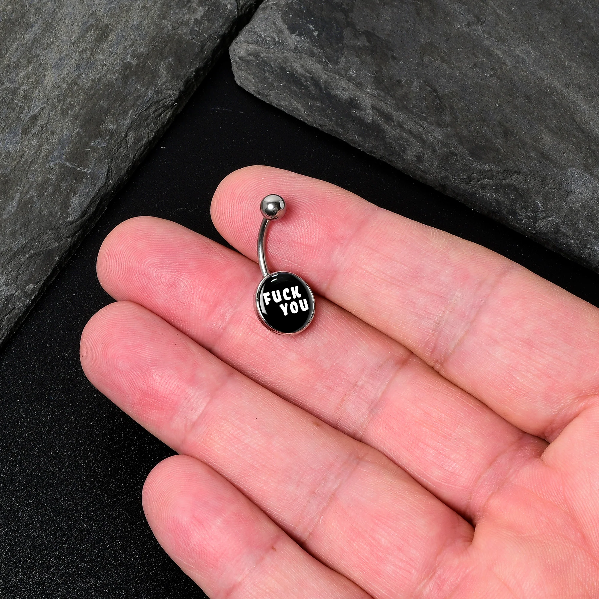 F*ck You Black White Belly Ring - Image 2