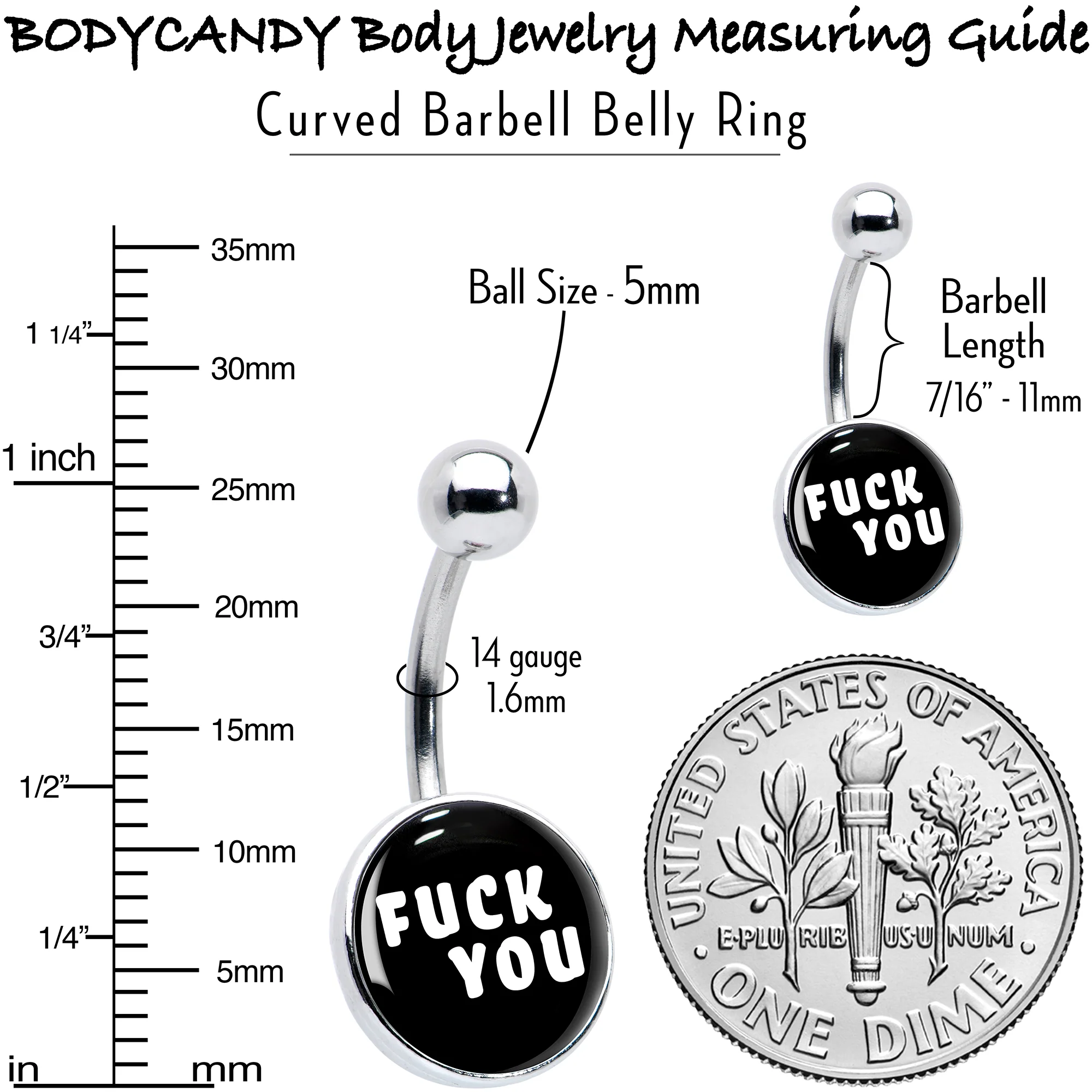 F*ck You Black White Belly Ring - Image 6