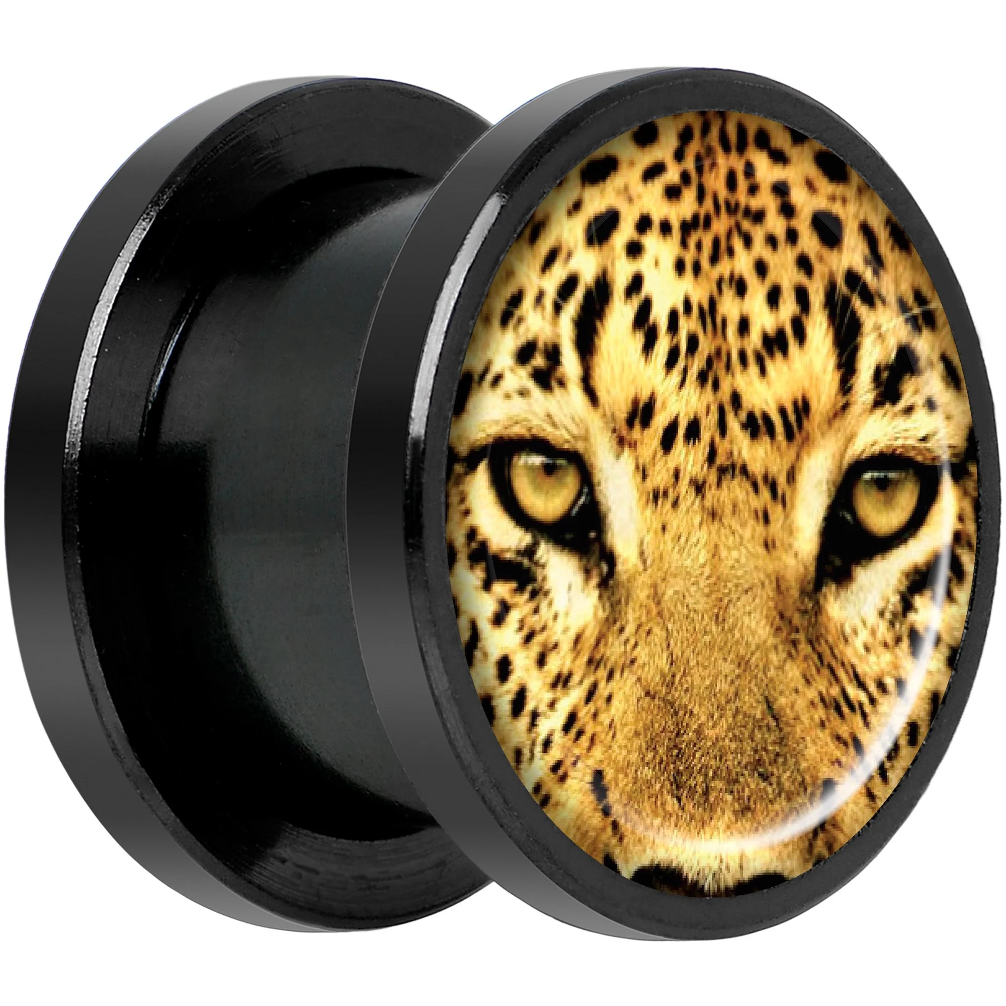 Full Color Leopard Eyes Black Anodized Screw Fit Plug Set 1/2 - Image 2