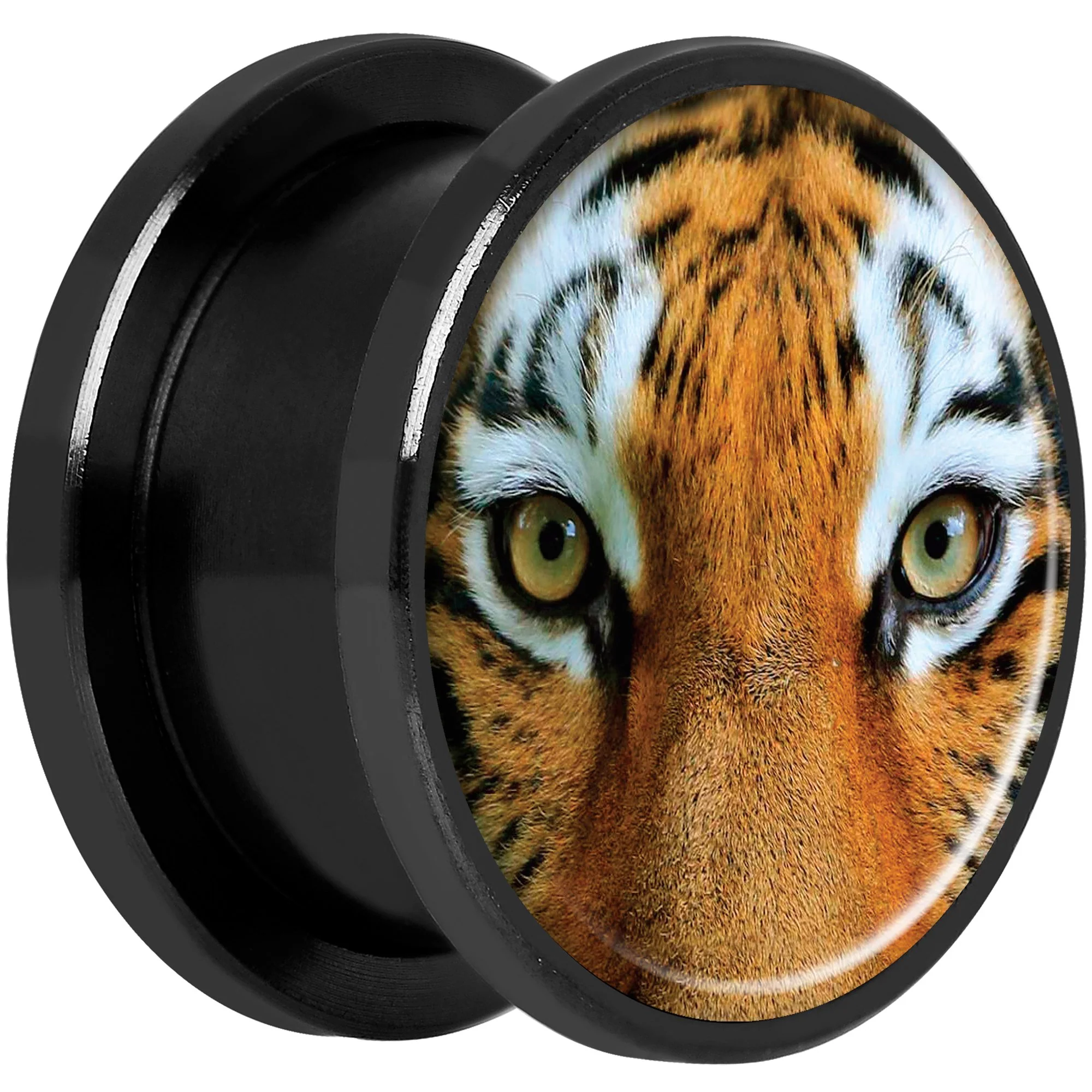Full Color Tiger Eyes Black Anodized Screw Fit Plug Set 5/8 - Image 2