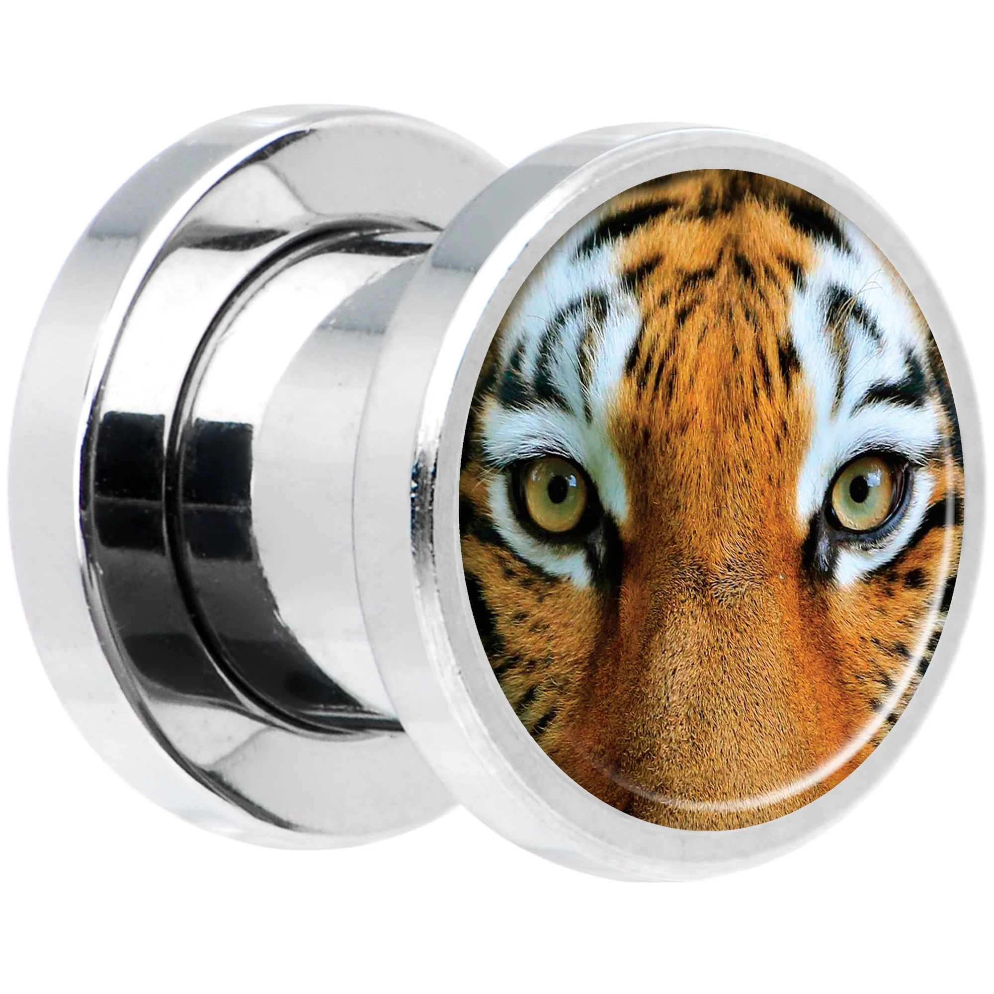 Full Color Tiger Eyes Steel Screw Fit Plug Set 0G - Image 2