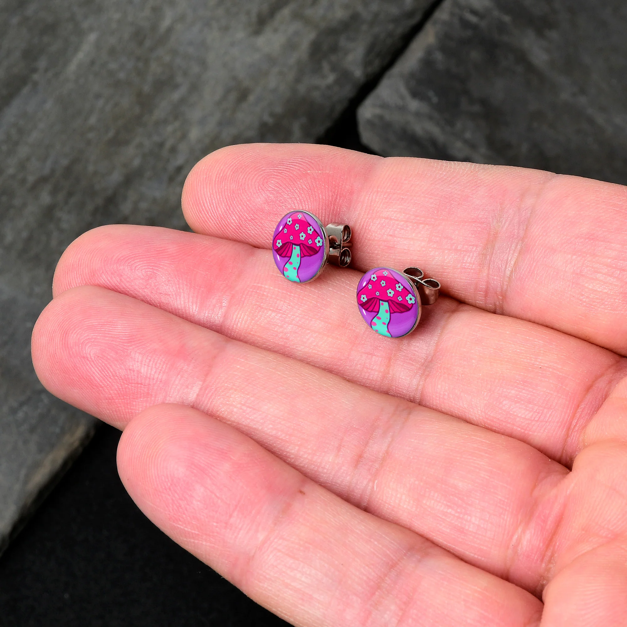 Funky Floral Mushroom Stud Earrings by Onyx O - Image 2