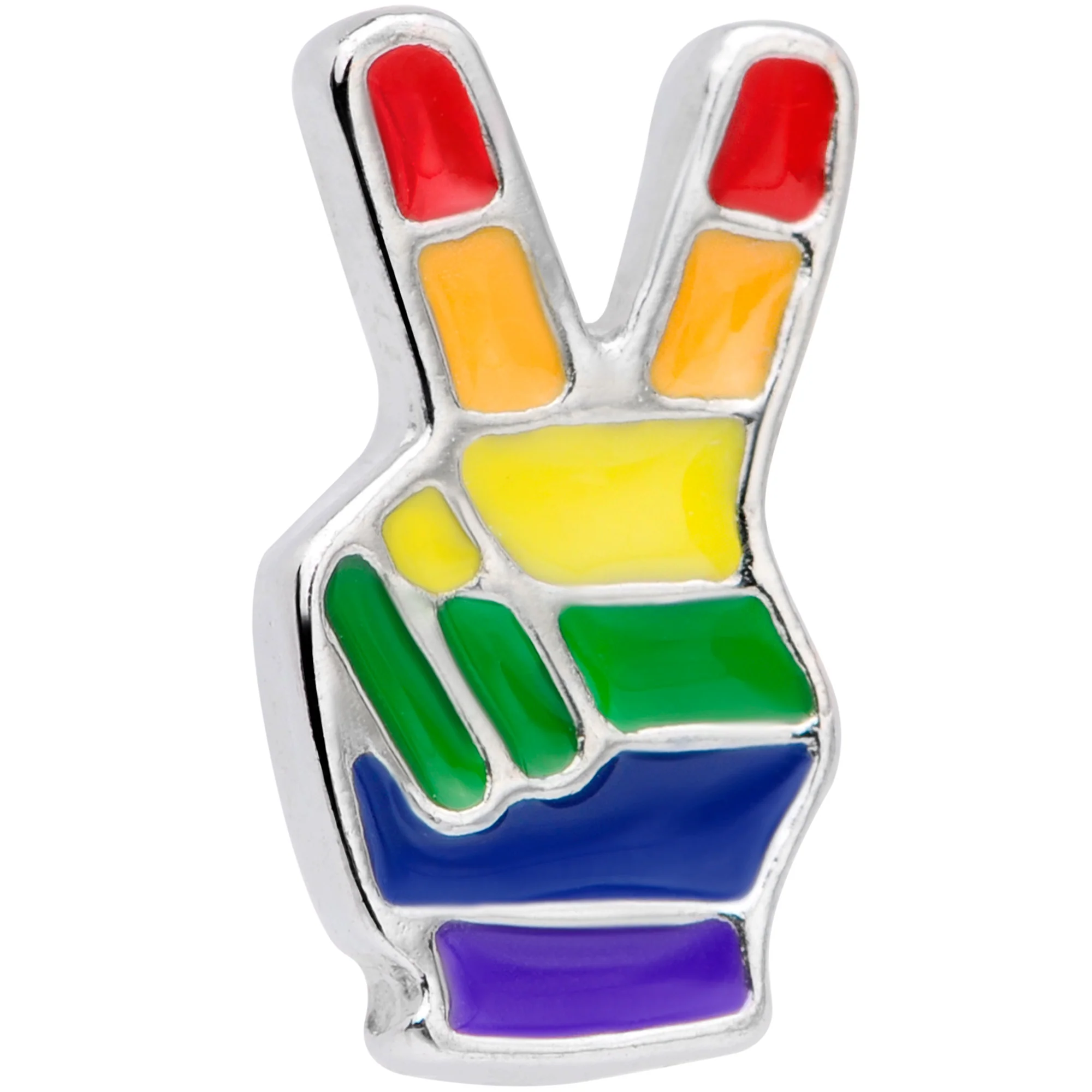 Gay Pride Rainbow Hand Peace Sign Barbell Tongue Ring - Image 2