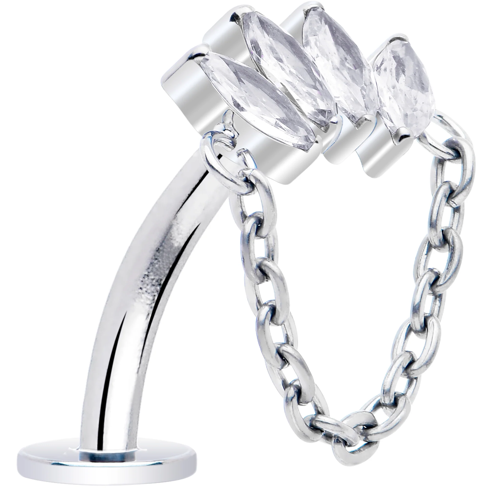 Gem Chain Dangle Titanium Push In Threadless Floating Belly Ring - Image 2