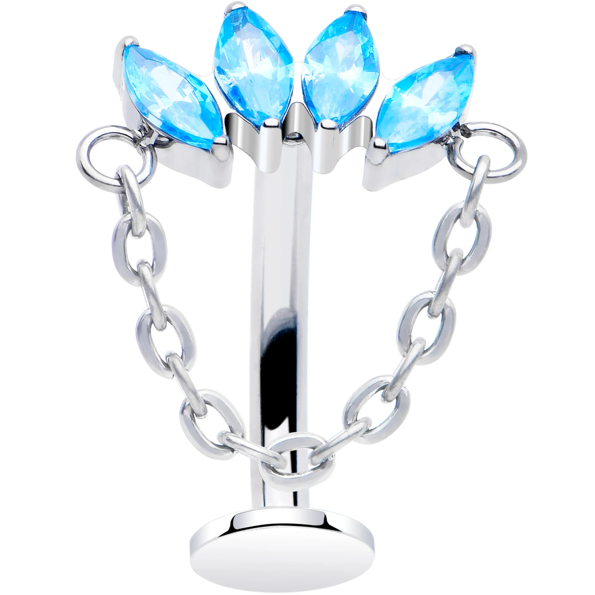 Gem Chain Dangle Titanium Push In Threadless Floating Belly Ring - Image 4