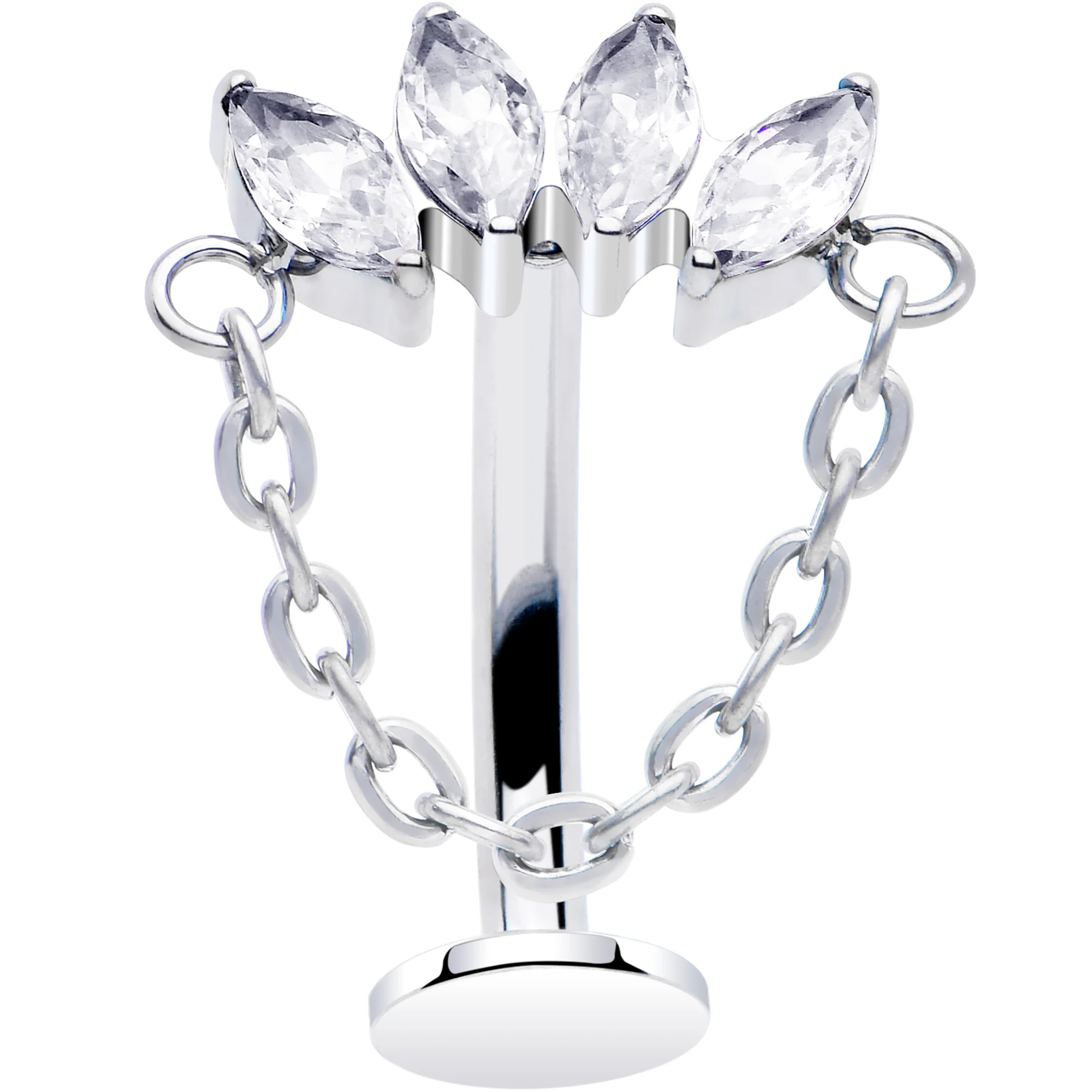 Gem Chain Dangle Titanium Push In Threadless Floating Belly Ring - Image 5