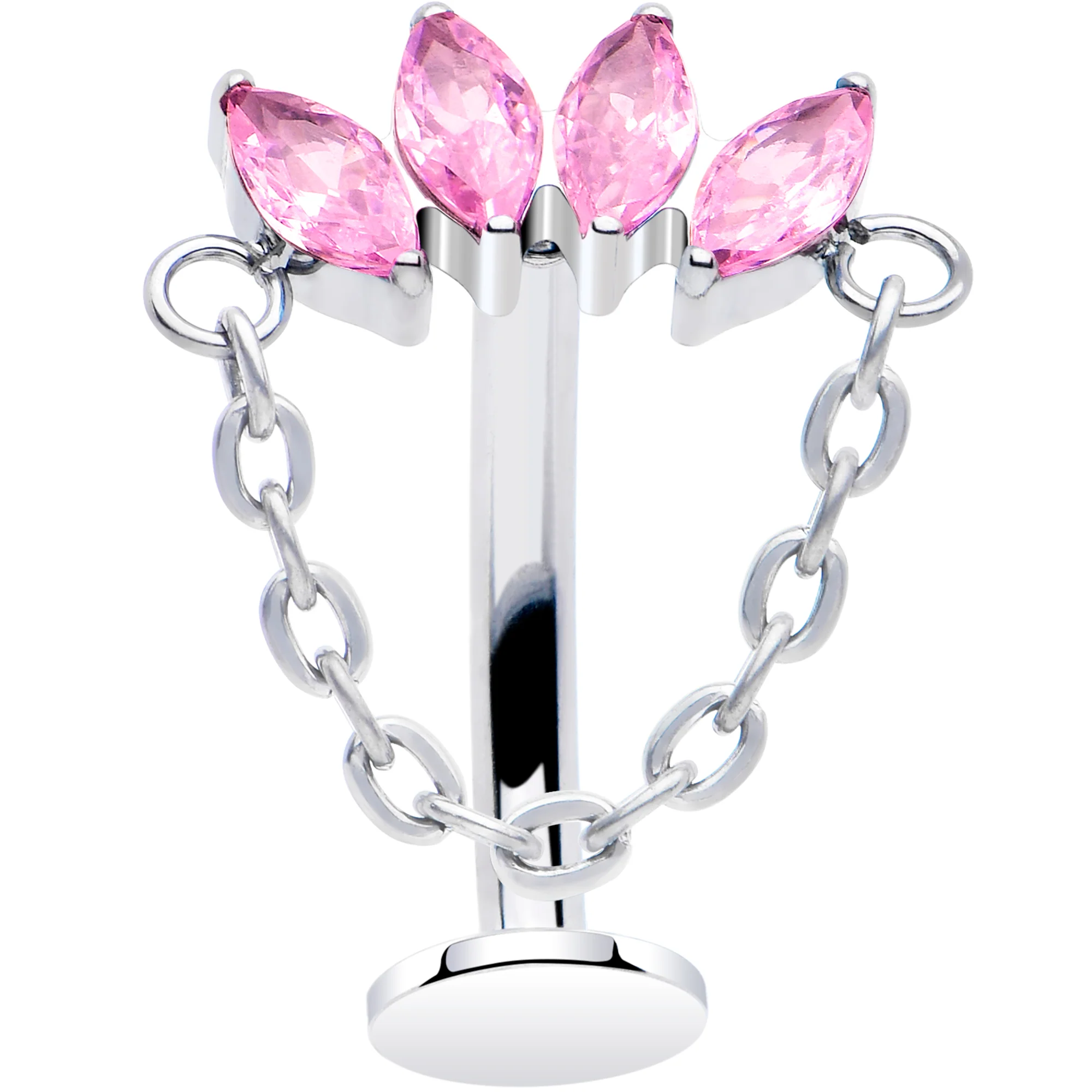 Gem Chain Dangle Titanium Push In Threadless Floating Belly Ring - Image 6
