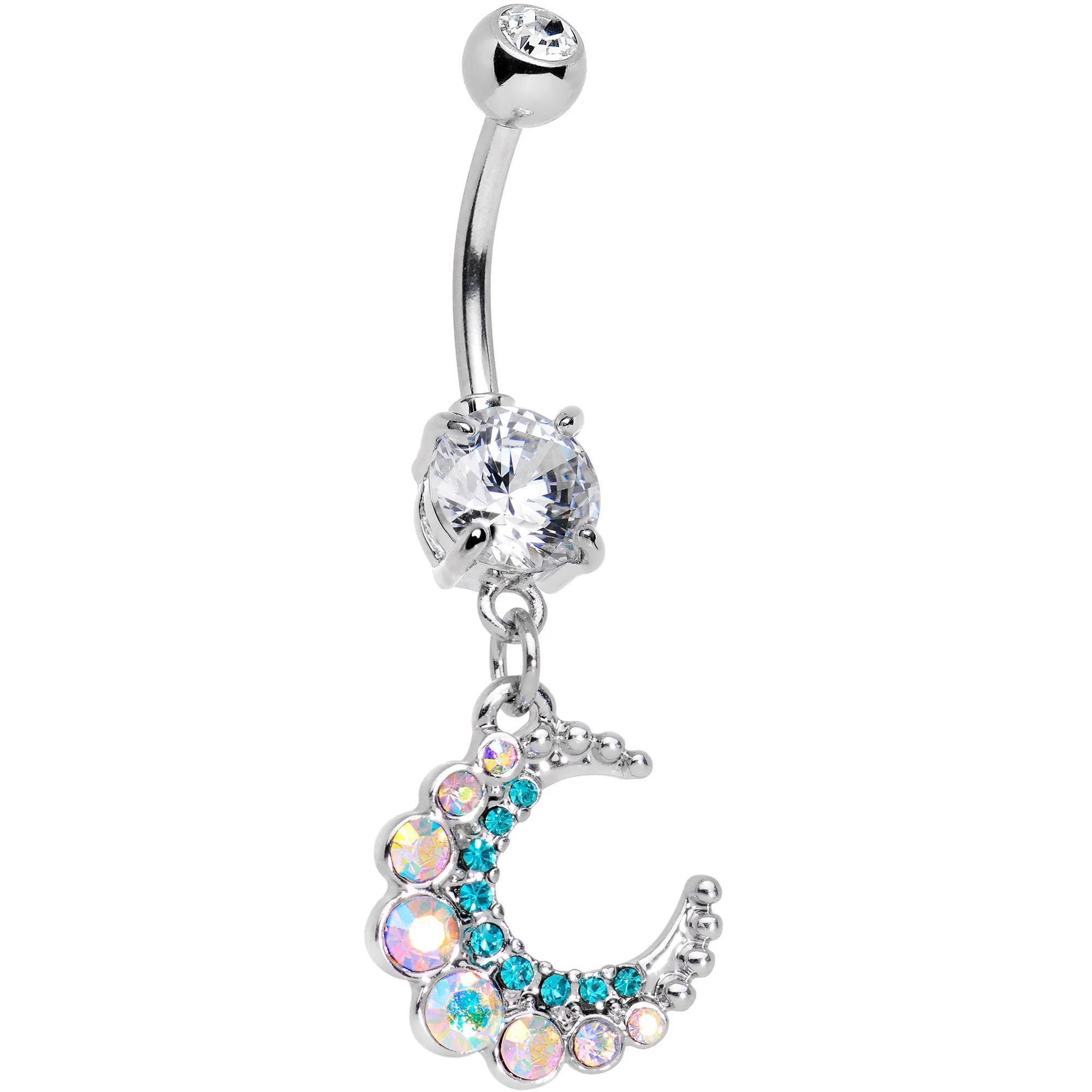 Gem Encrusted Crescent Moon Dangle Belly Ring Set of 3 - Image 2