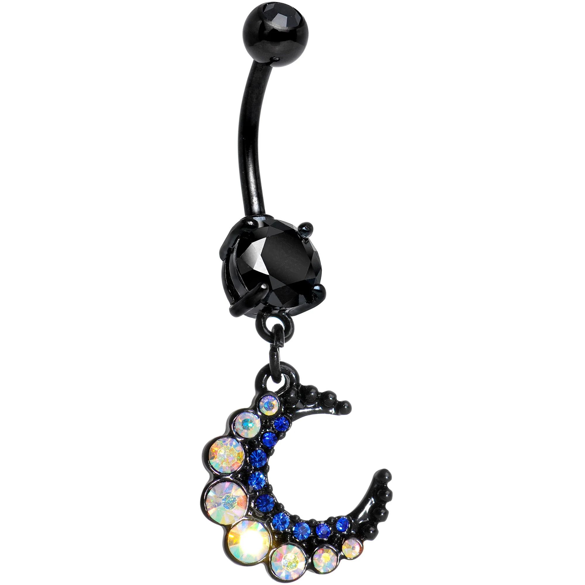 Gem Encrusted Crescent Moon Dangle Belly Ring Set of 3 - Image 3