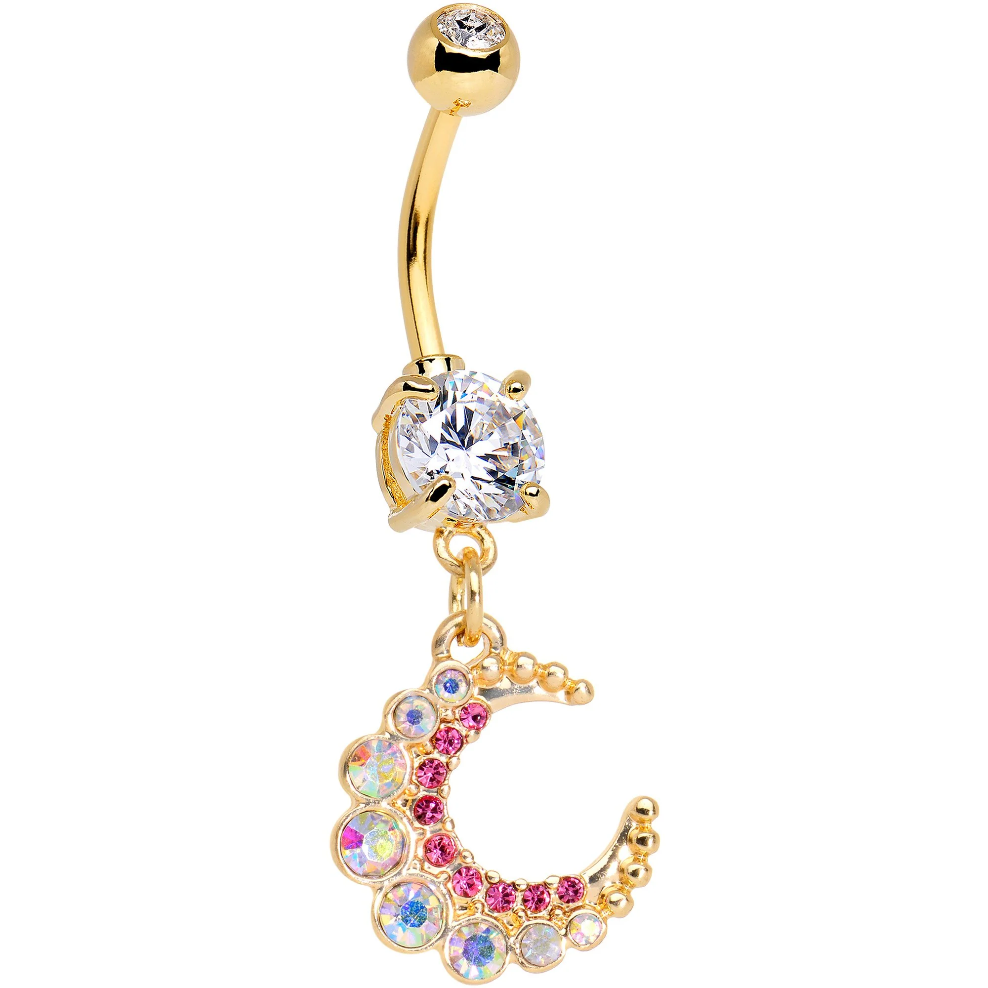 Gem Encrusted Crescent Moon Dangle Belly Ring Set of 3 - Image 4
