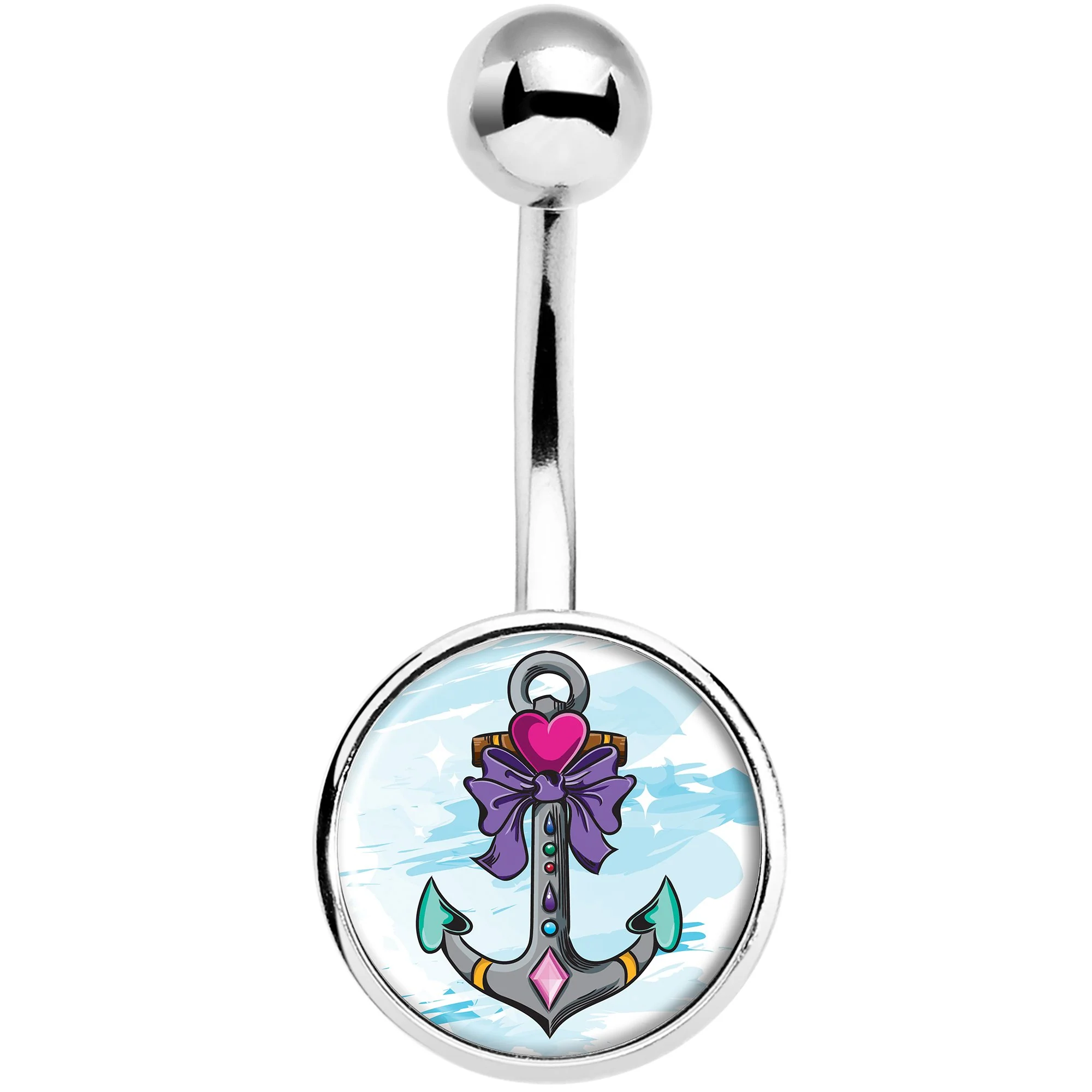 Girly Girl Love Heart Nautical Anchor Belly Ring - Image 2
