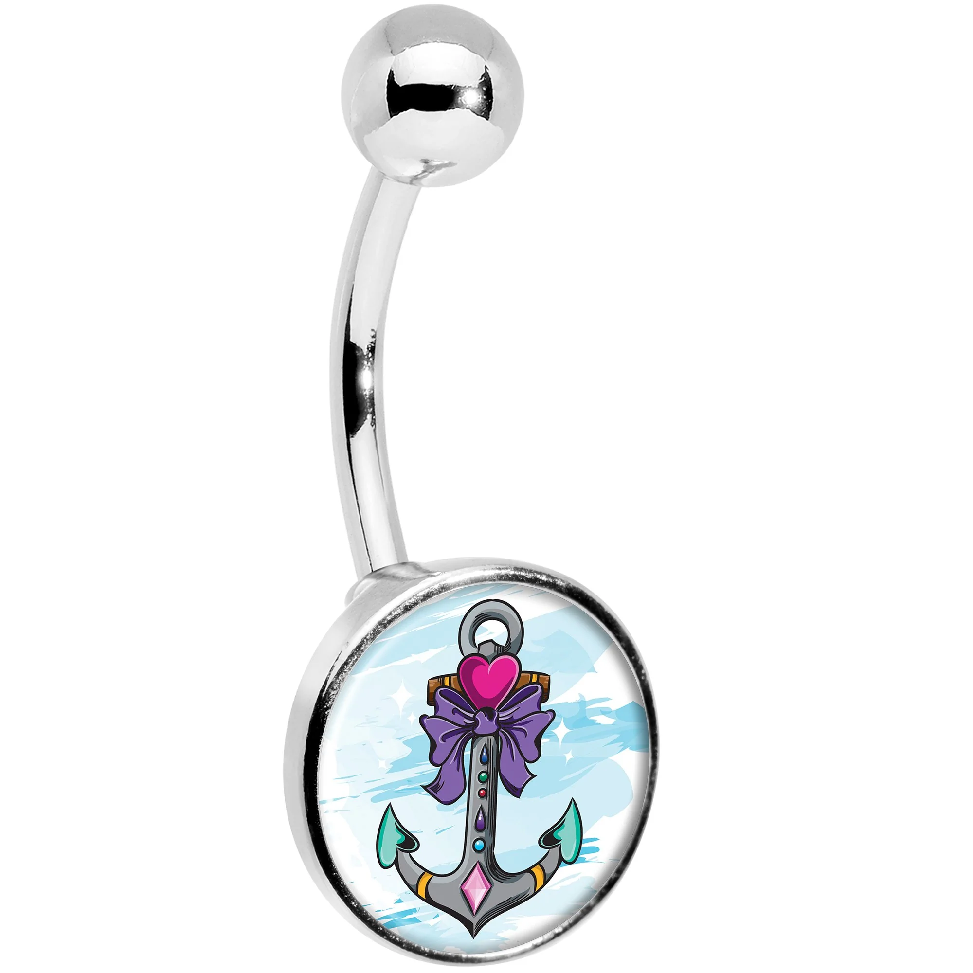 Girly Girl Love Heart Nautical Anchor Belly Ring - Image 3