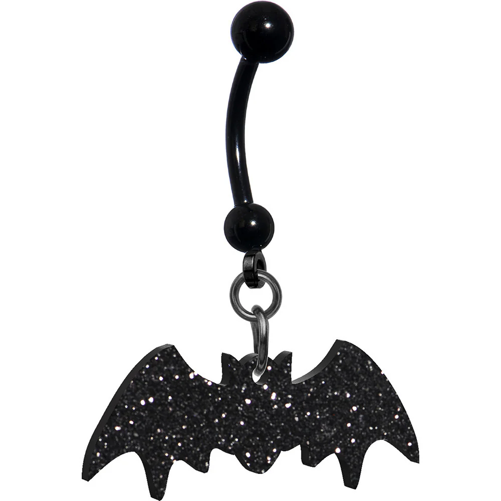 Glittery Black Bat Dangle Belly Ring