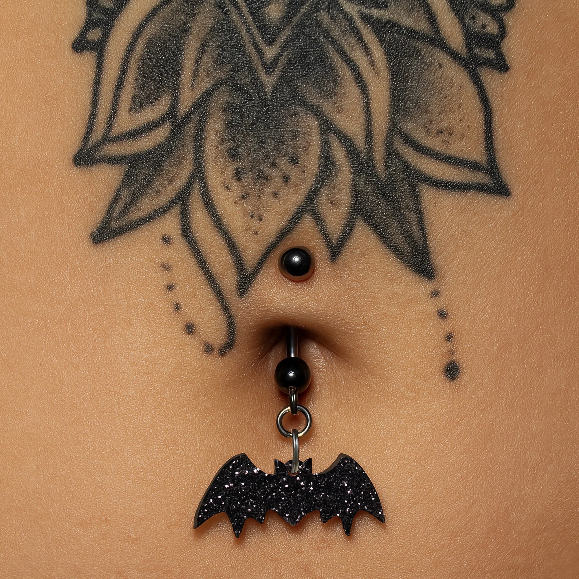 Glittery Black Bat Dangle Belly Ring - Image 4