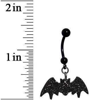 Glittery Black Bat Dangle Belly Ring - Image 5