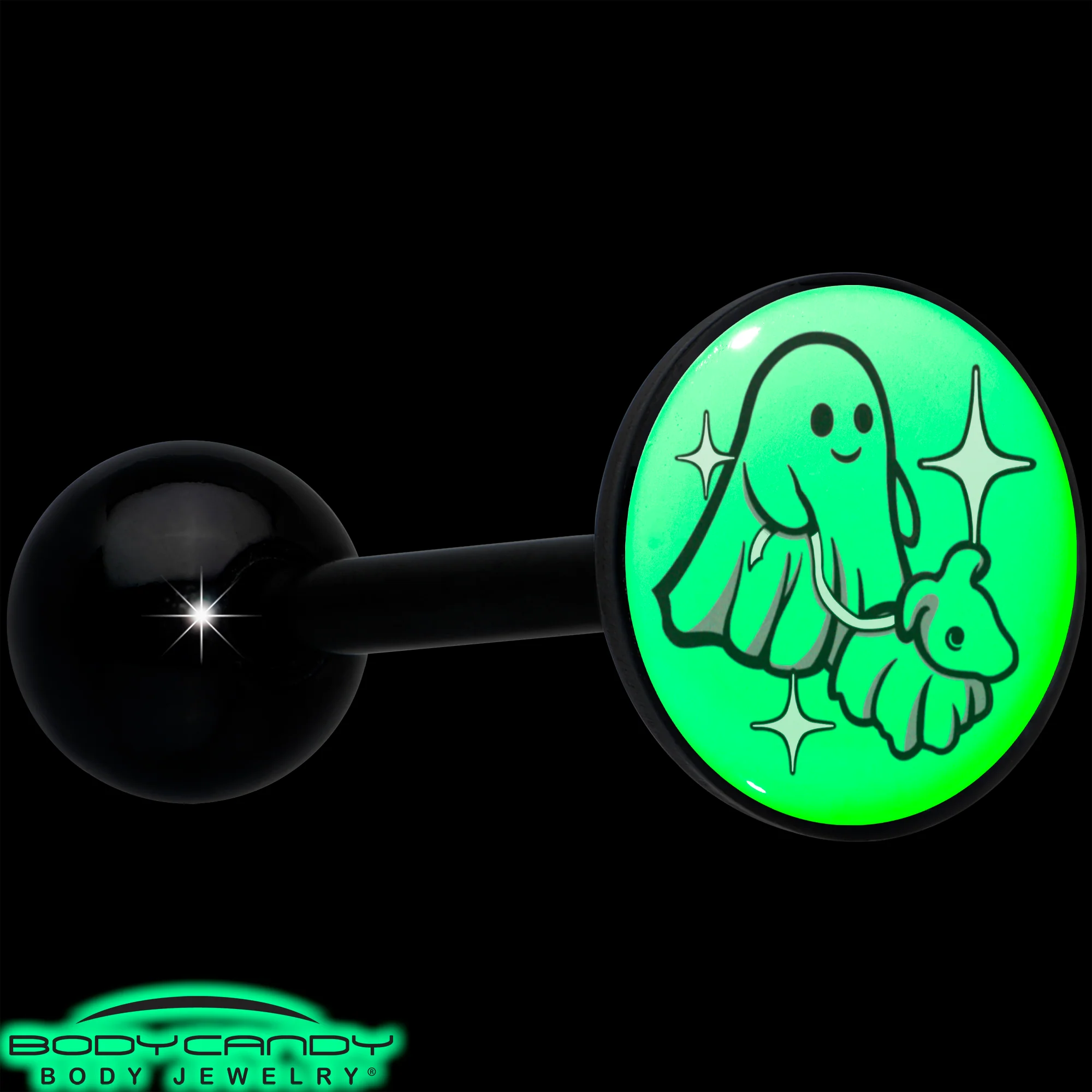 Glow in the Dark Black Anodized Halloween Ghost and Dog Barbell Tongue Ring by Onyx O - Image 6