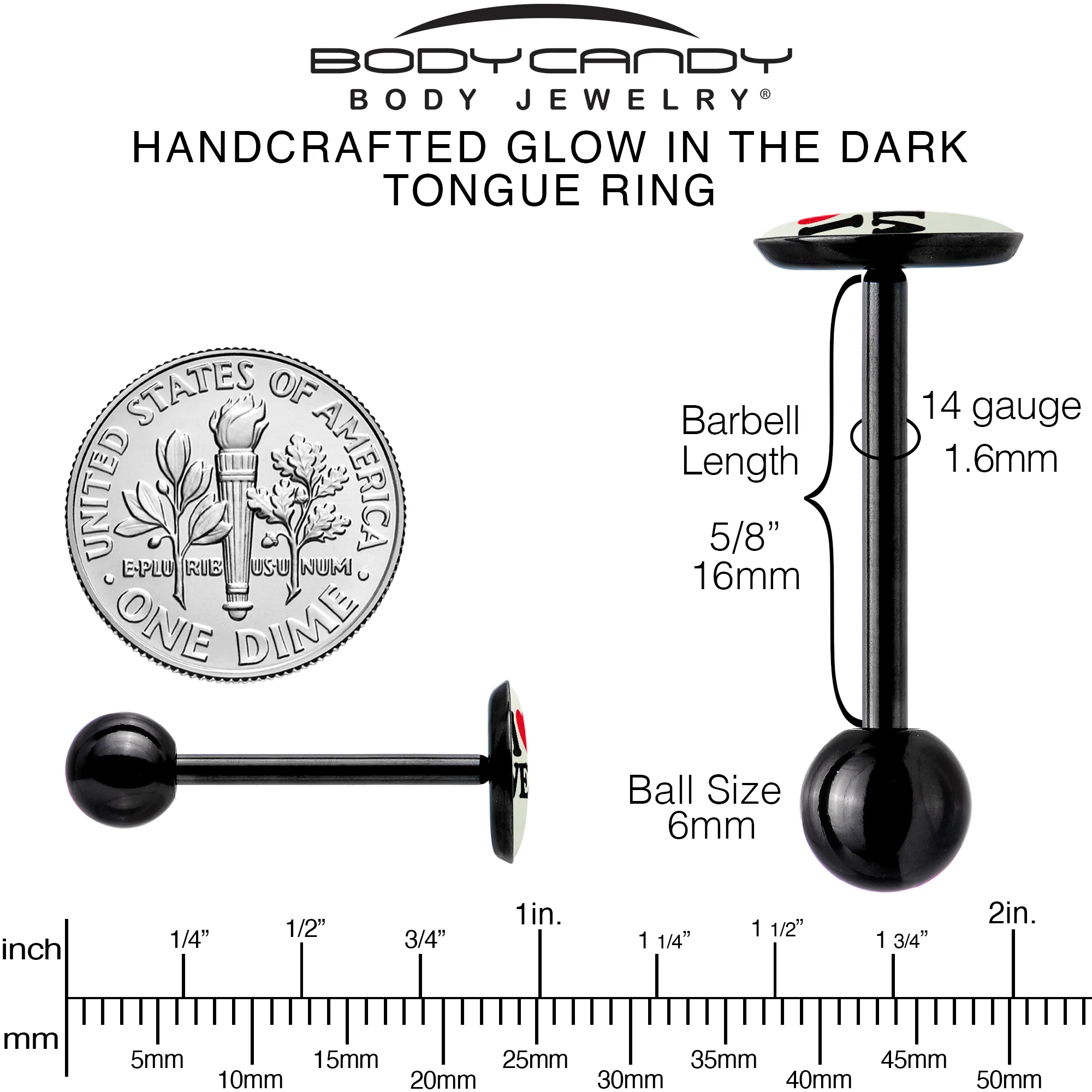 Glow in the Dark Black Anodized I Love Weed Barbell Tongue Ring by Onyx O - Image 7