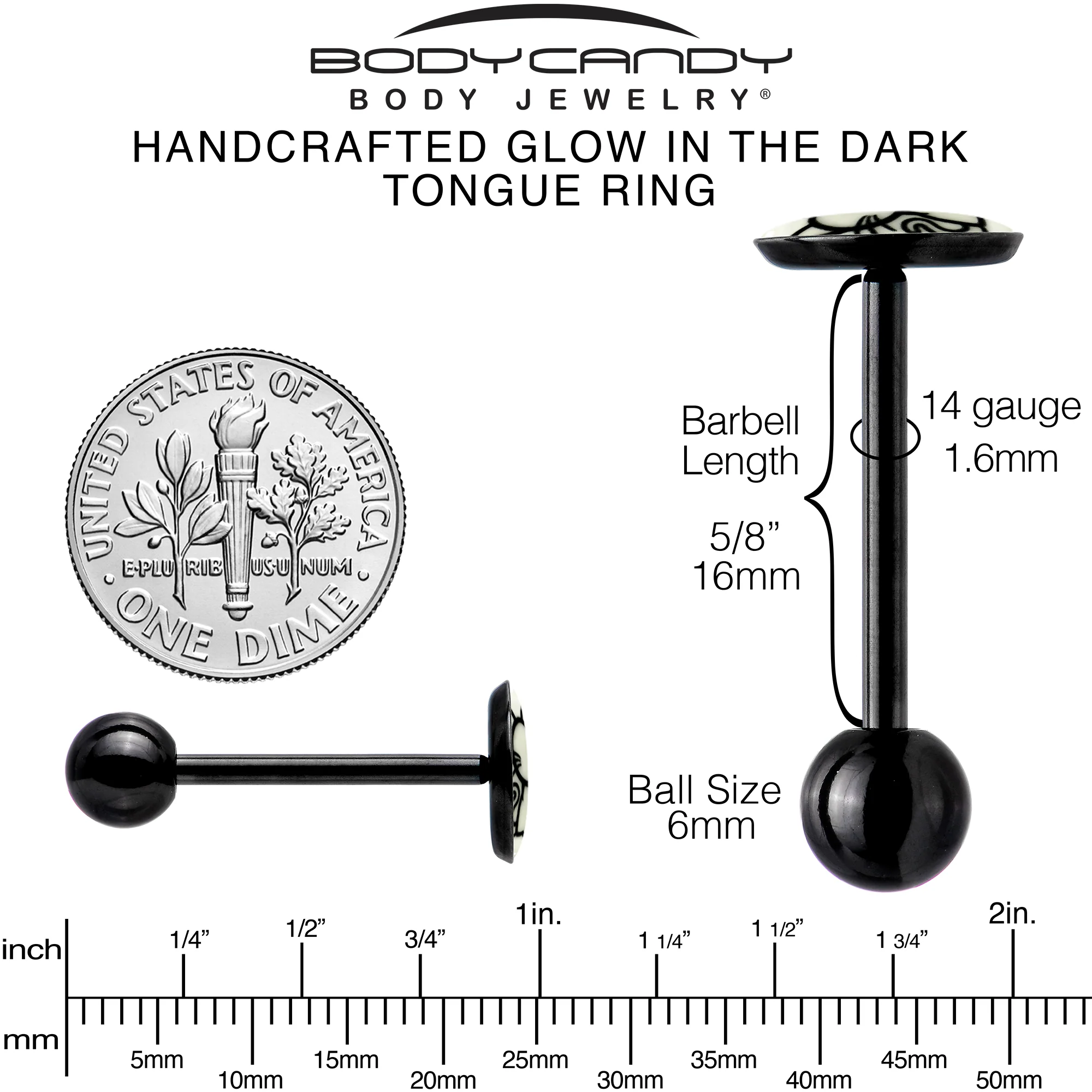 Glow in the Dark Black Anodized Kitty Cat Barbell Tongue Ring by Onyx O - Image 7