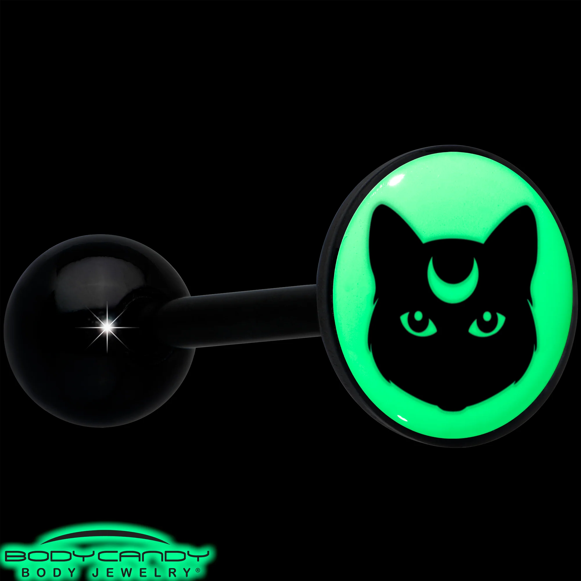 Glow in the Dark Black Anodized Mystic Kitty Cat Barbell Tongue Ring by Onyx O - Image 6