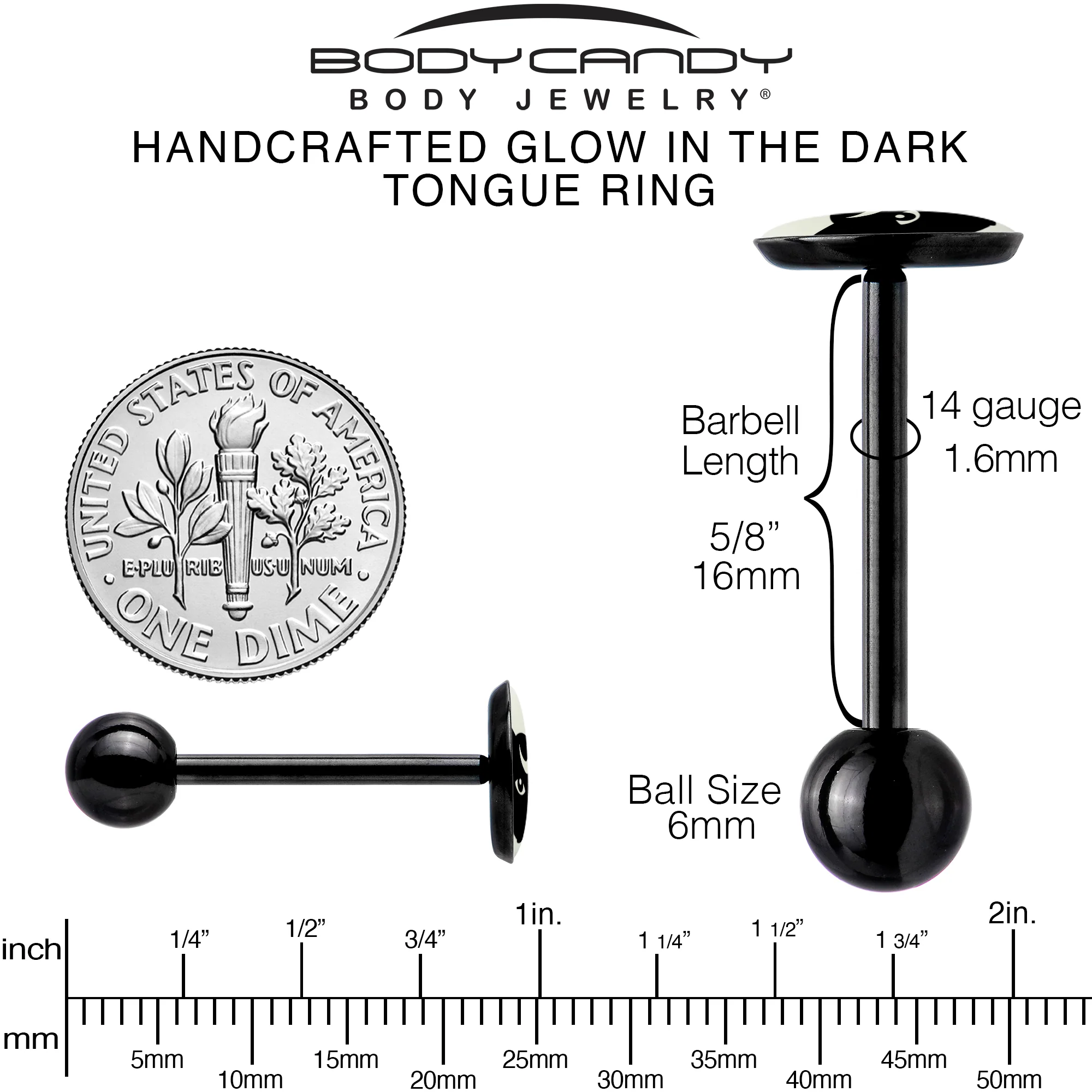 Glow in the Dark Black Anodized Mystic Kitty Cat Barbell Tongue Ring by Onyx O - Image 7