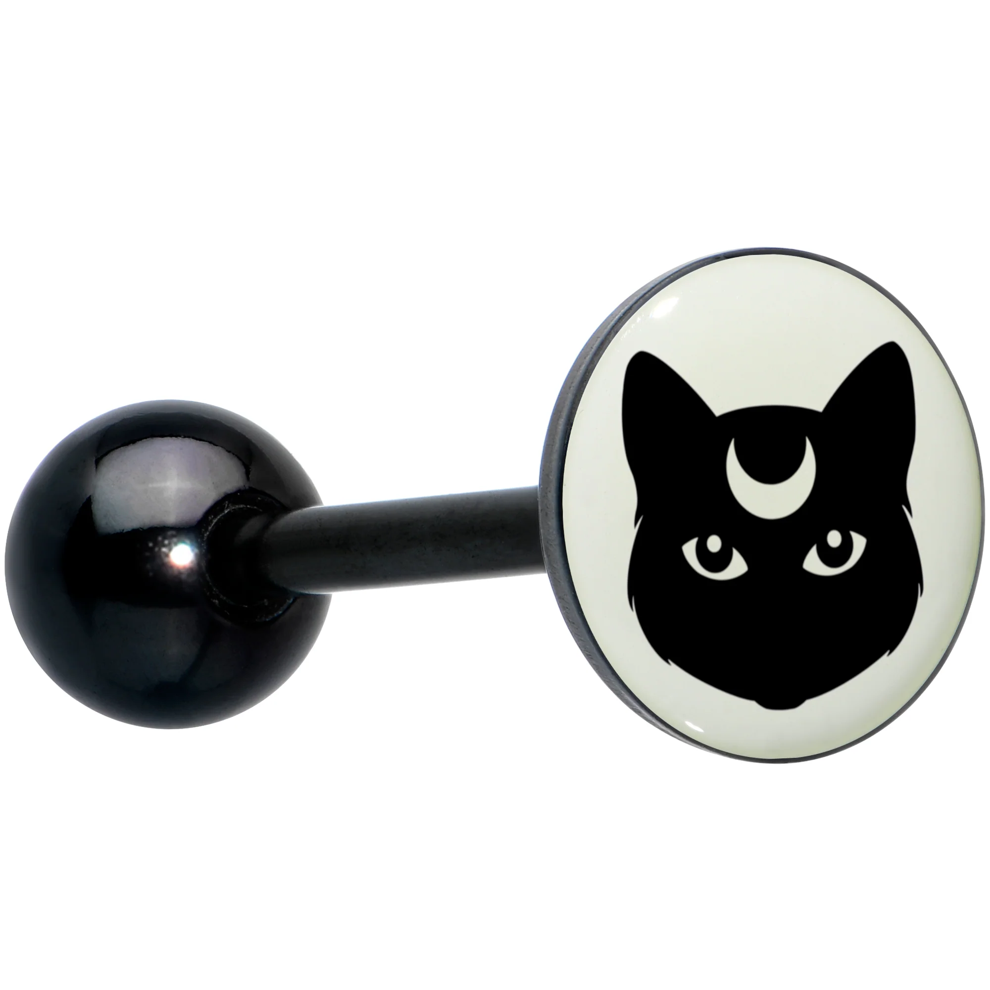 Glow in the Dark Black Anodized Mystic Kitty Cat Barbell Tongue Ring by Onyx O - Image 9