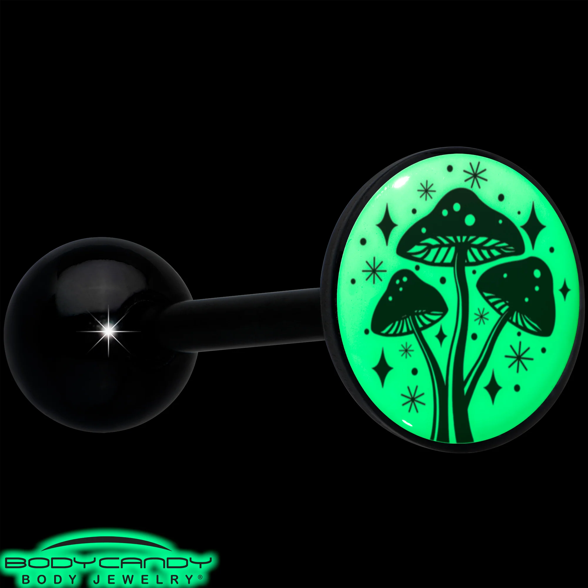 Glow in the Dark Black Anodized Mystic Mushroom Barbell Tongue Ring by Onyx O - Image 6