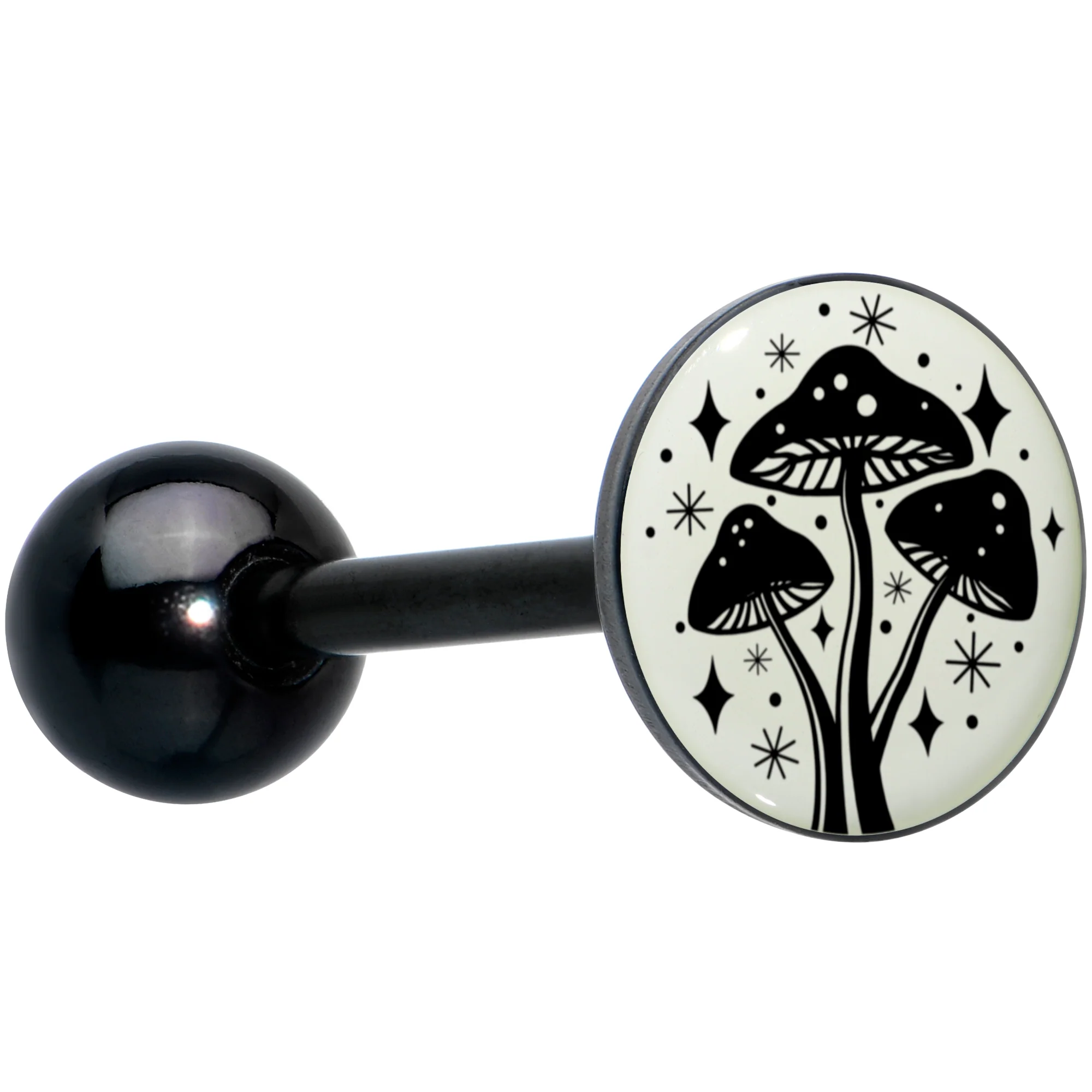 Glow in the Dark Black Anodized Mystic Mushroom Barbell Tongue Ring by Onyx O - Image 9
