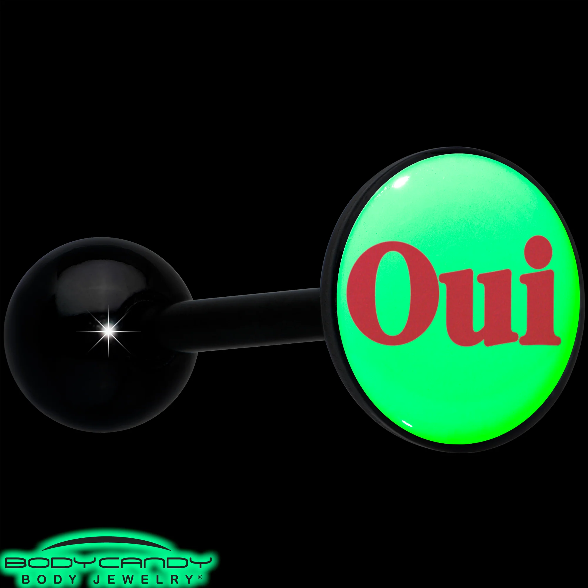 Glow in the Dark Black Anodized OUI Barbell Tongue Ring by Onyx O - Image 6