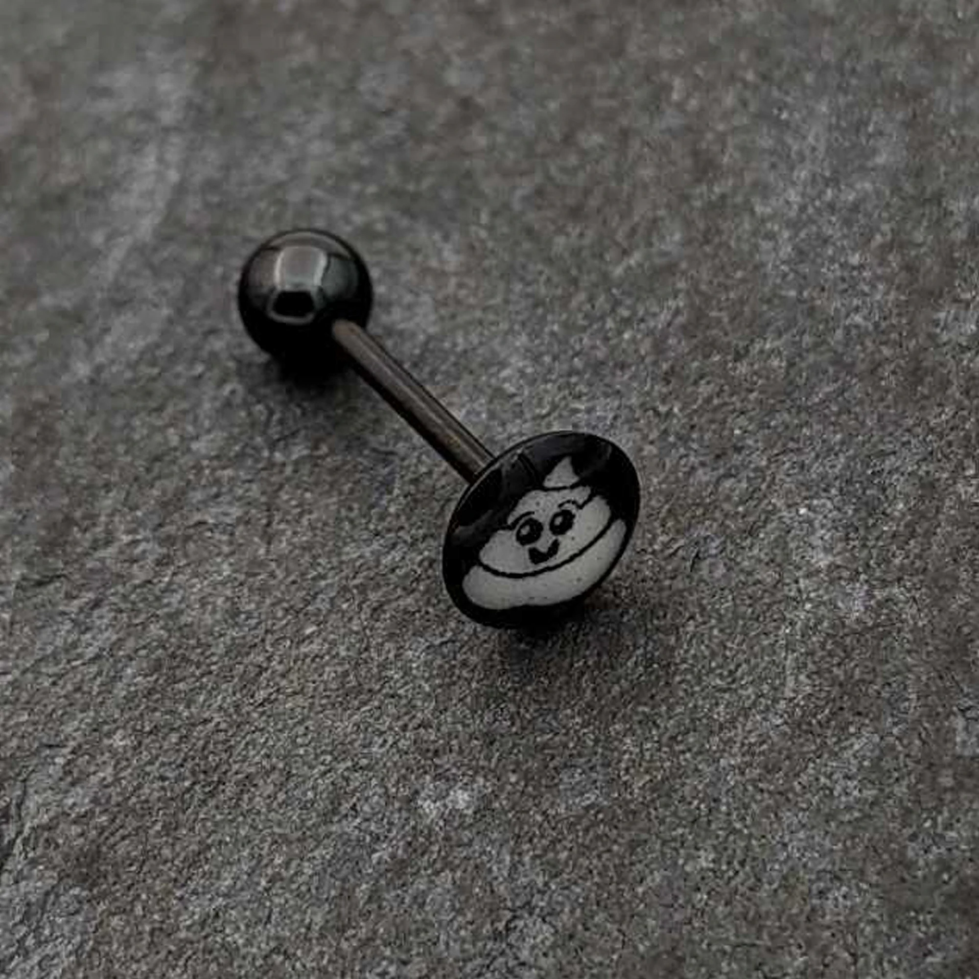Glow in the Dark Black Anodized Poop Barbell Tongue Ring by Onyx O - Image 6
