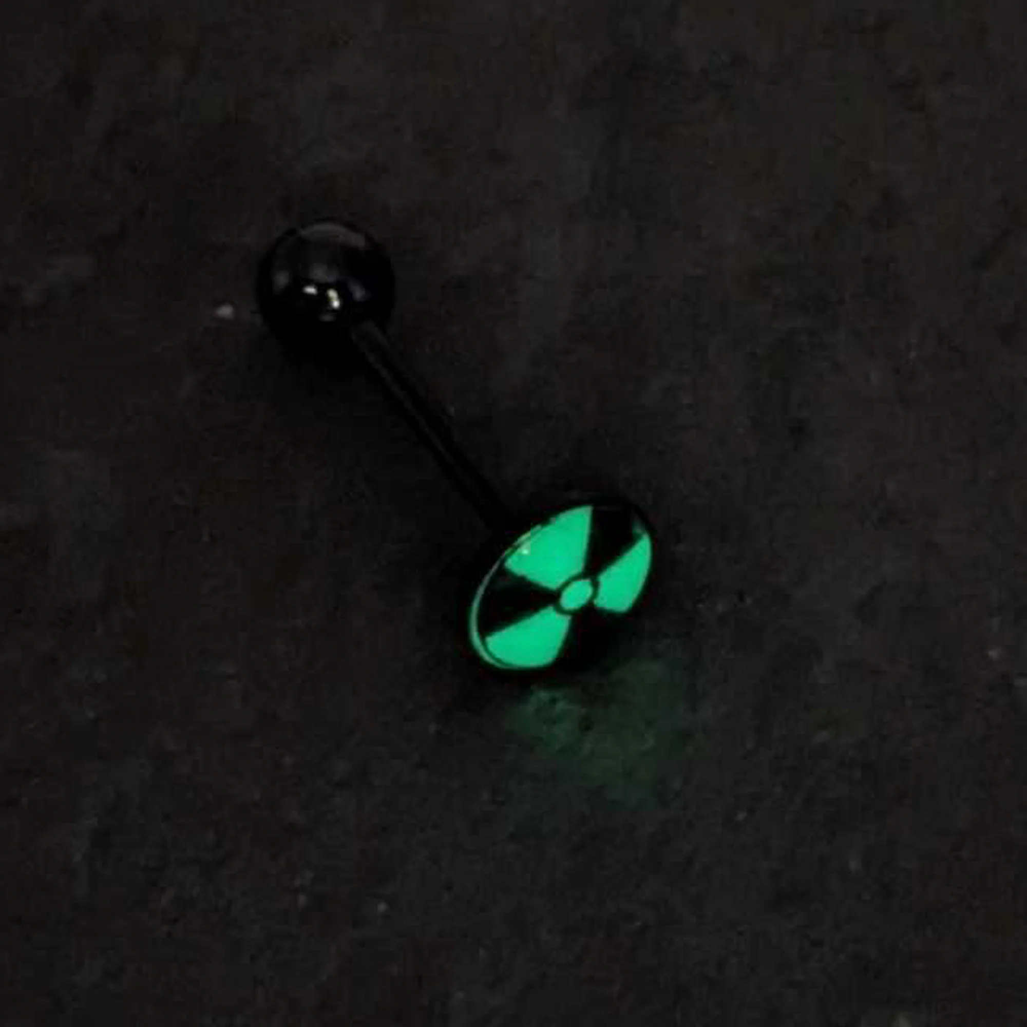Glow in the Dark Black Anodized Radioactive Barbell Tongue Ring by Onyx O - Image 5